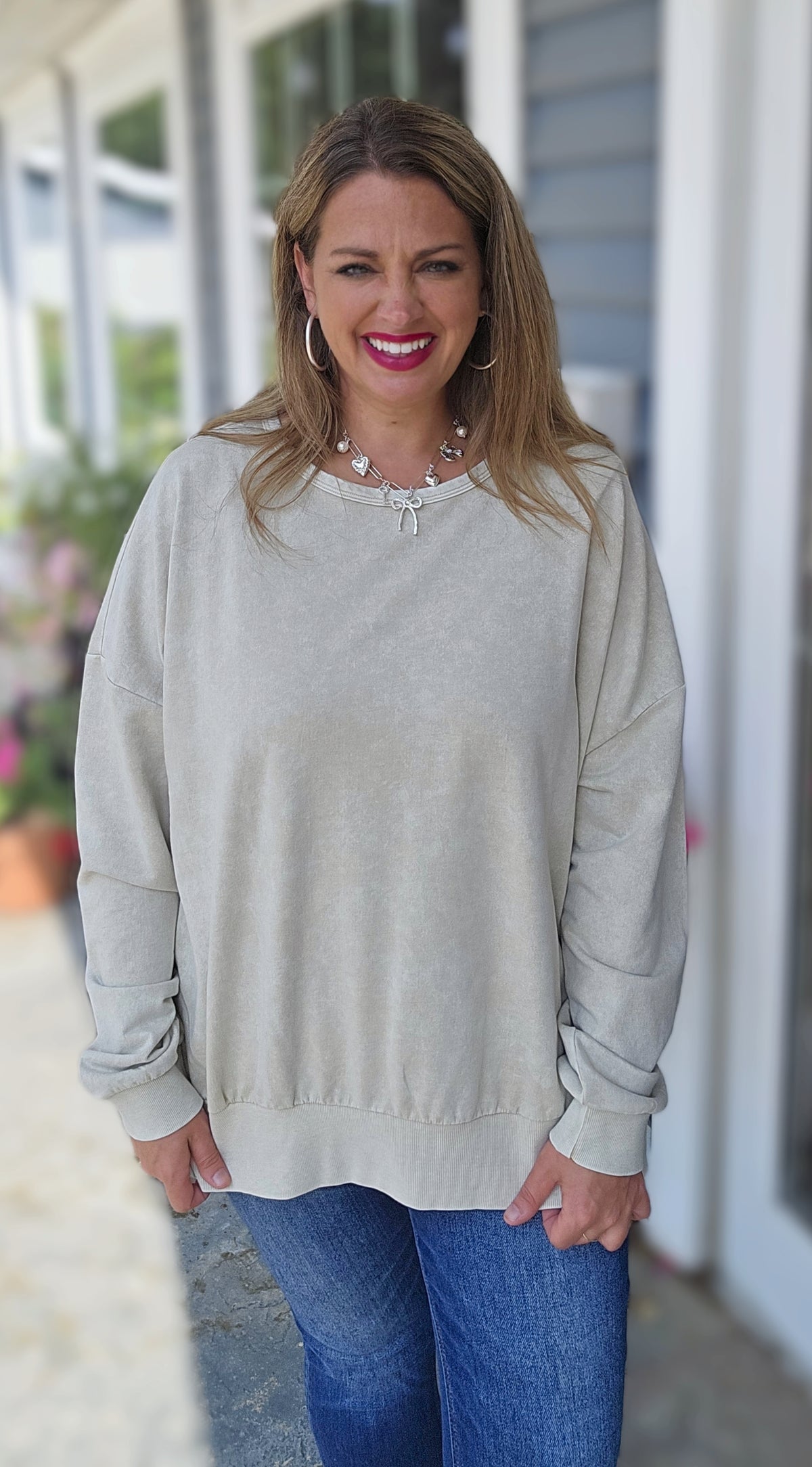 OATMEAL MINERAL WASH CREW NECK PULLOVER