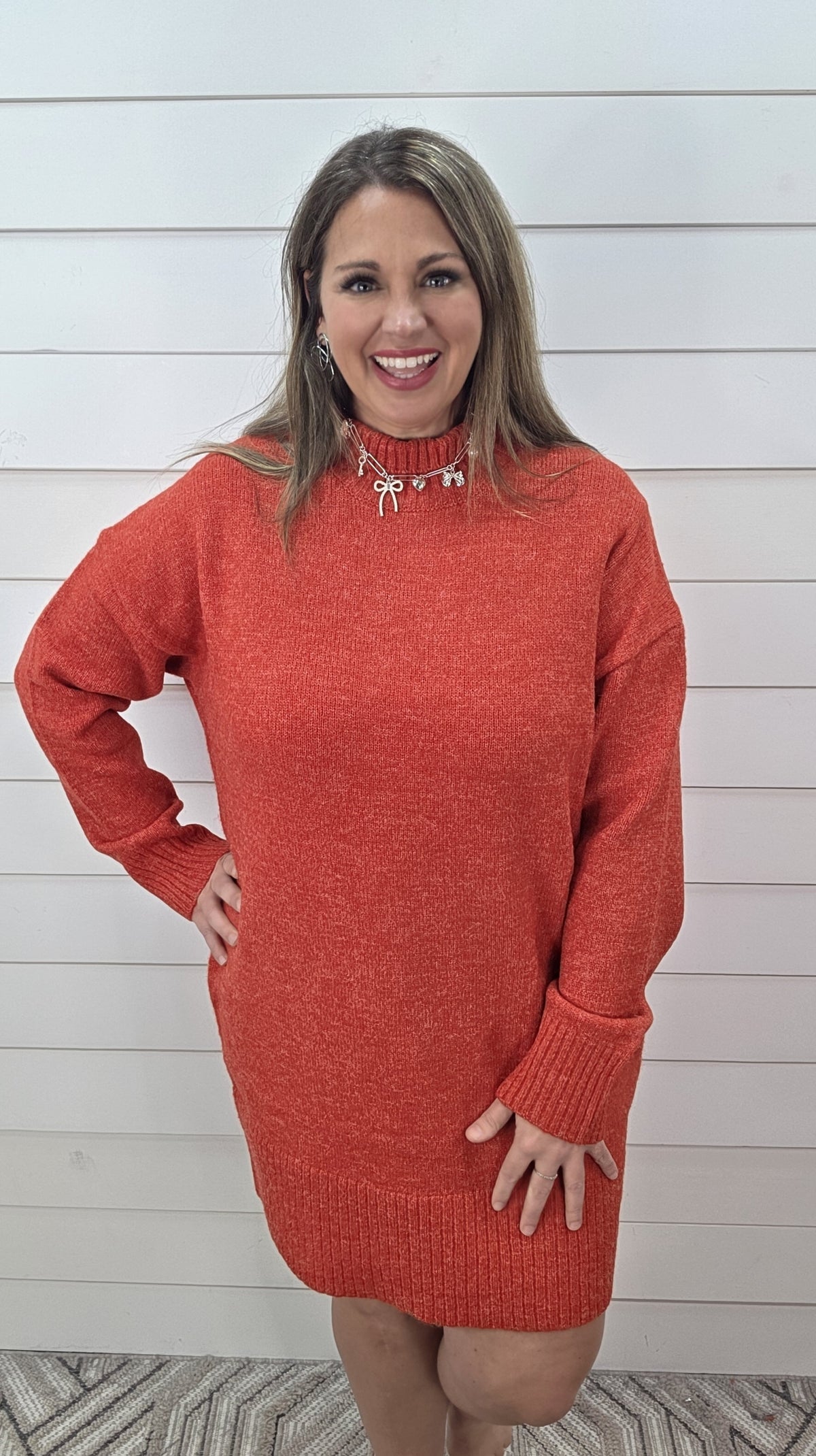 RED HIGH NECK SWEATER DRESS
