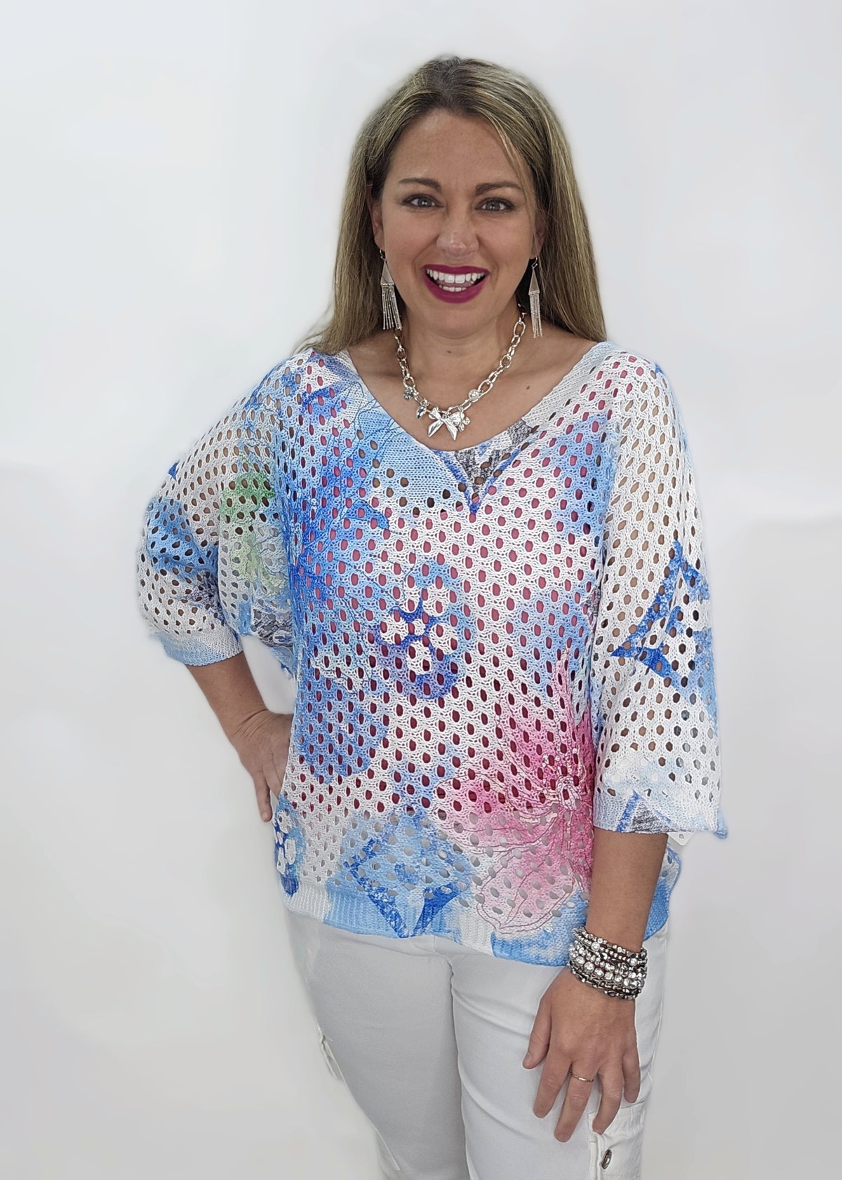 Pastel Lily V Mesh Knit: Blue