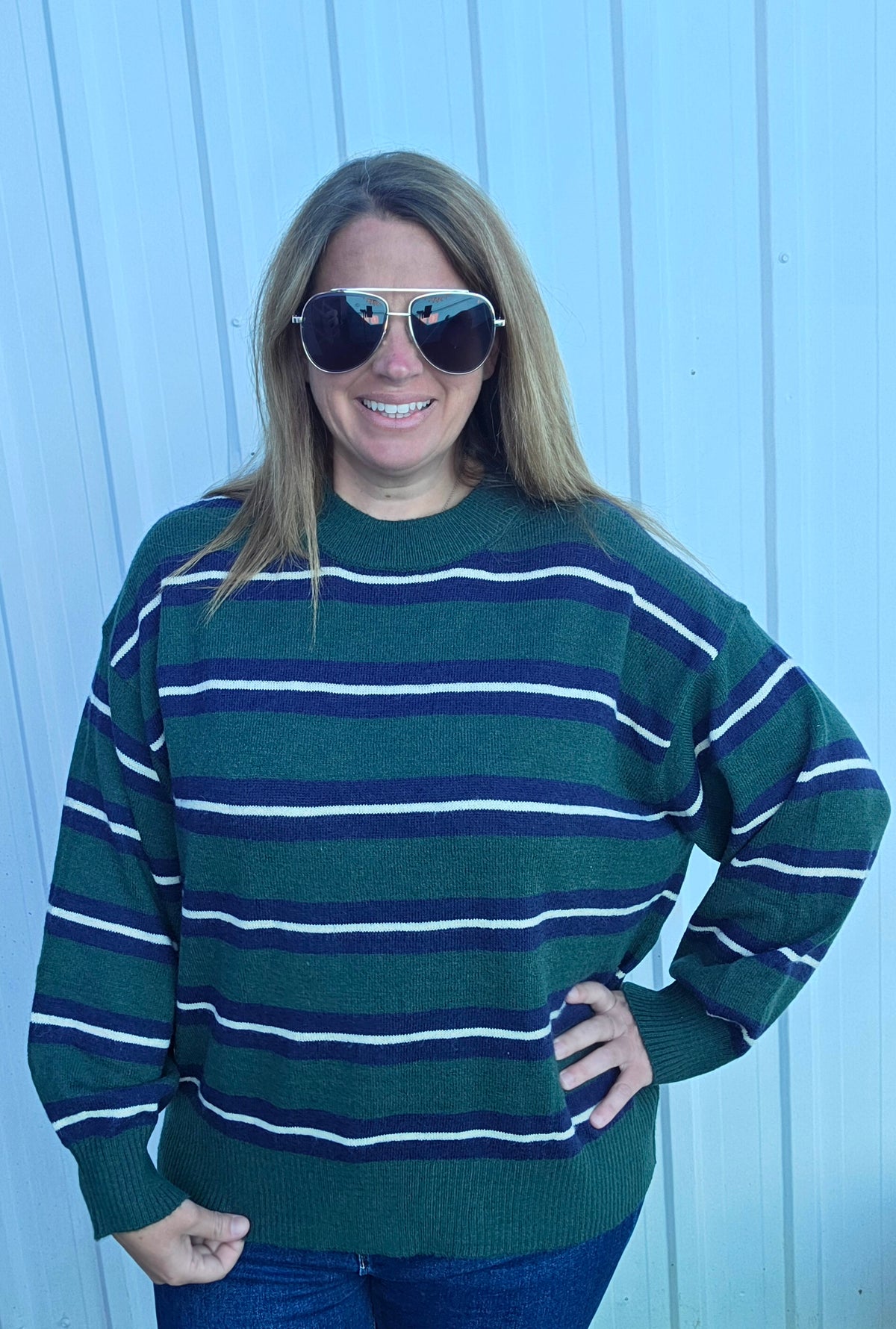 Green Multi Striped lightweight Sweater
