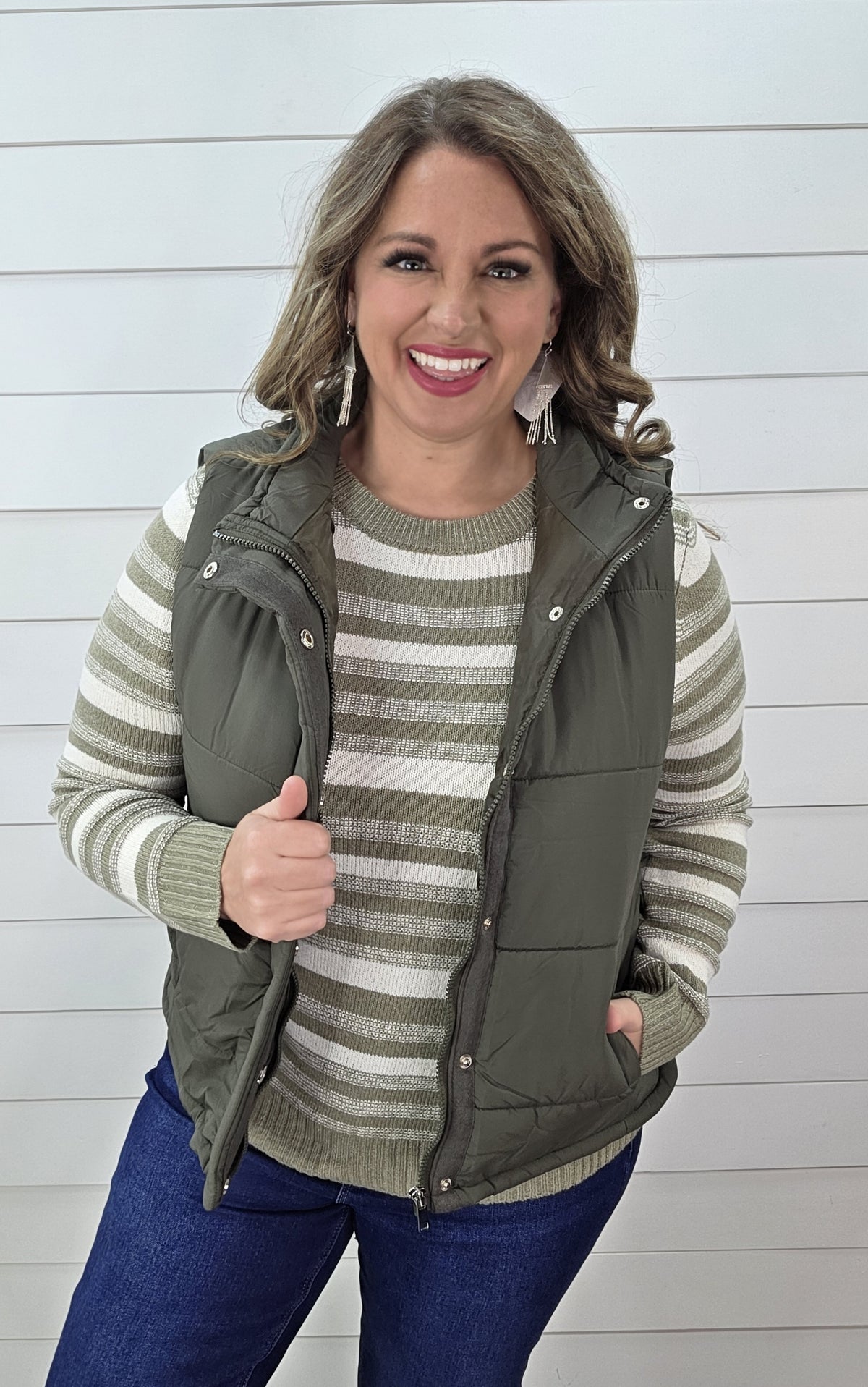 OLIVE FULL ZIP PUFF VEST