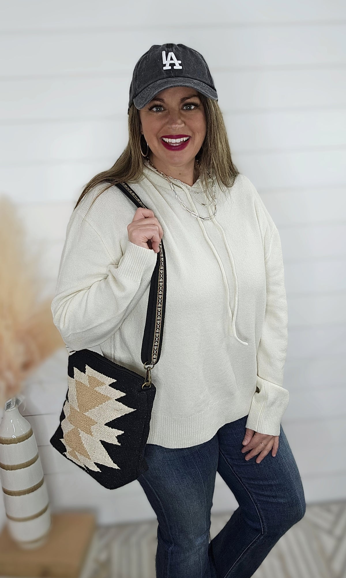 CREAM SWEATER KNIT HOODED TOP