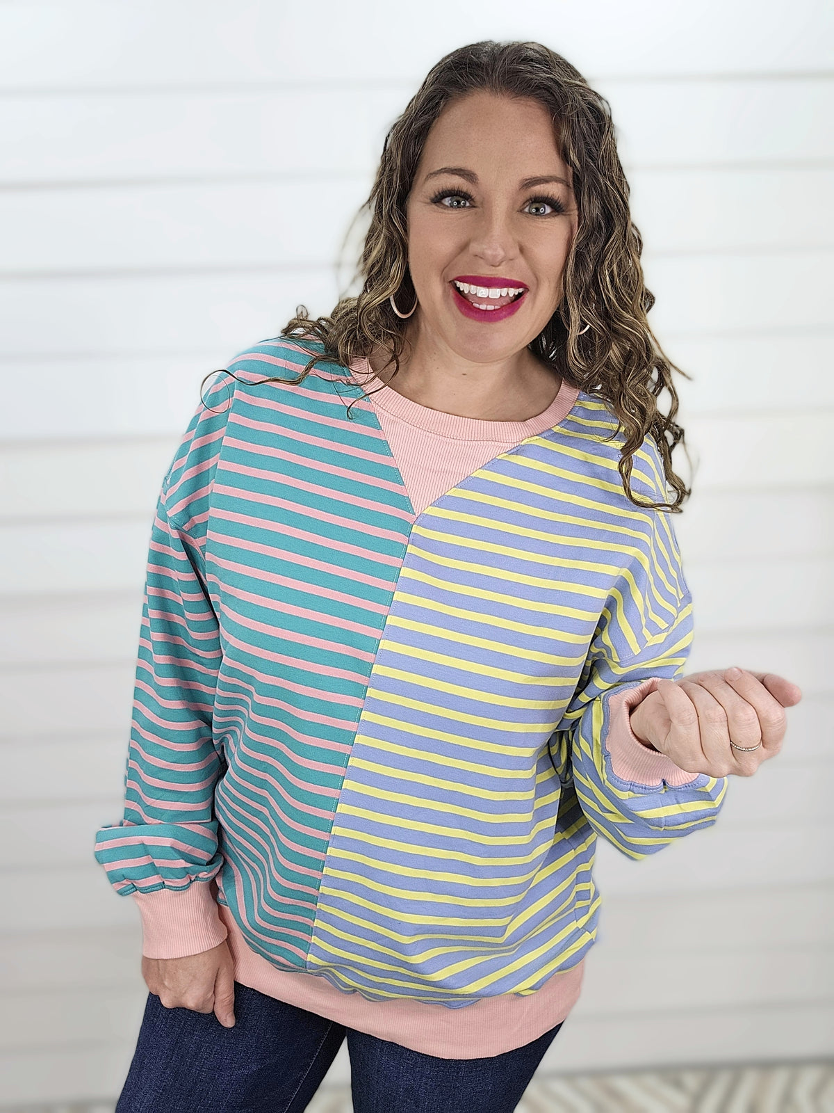 MULTI COLOR STRIPED COLORBLOCK TOP