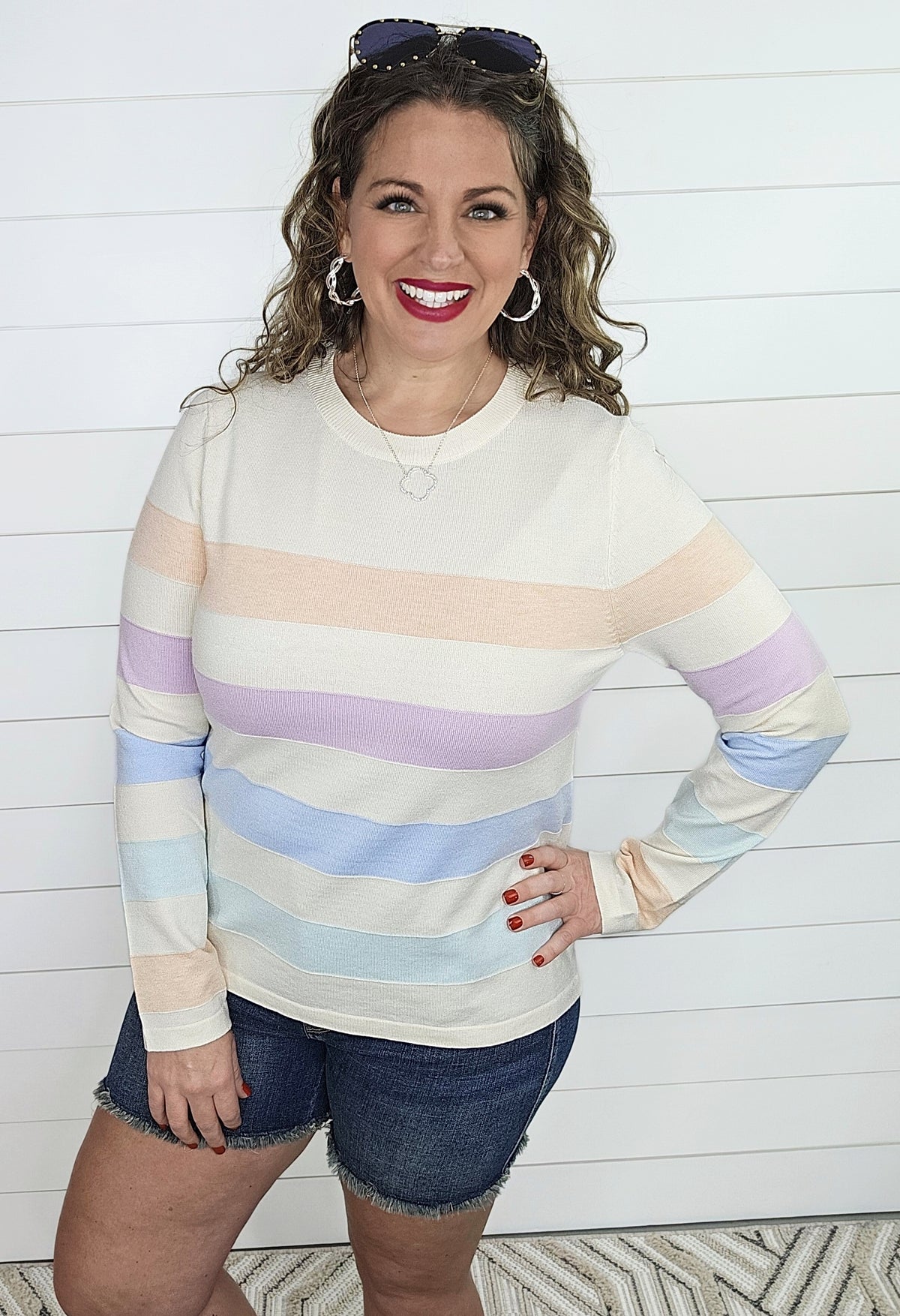 OATMEAL PASTEL STRIPED KNIT TOP