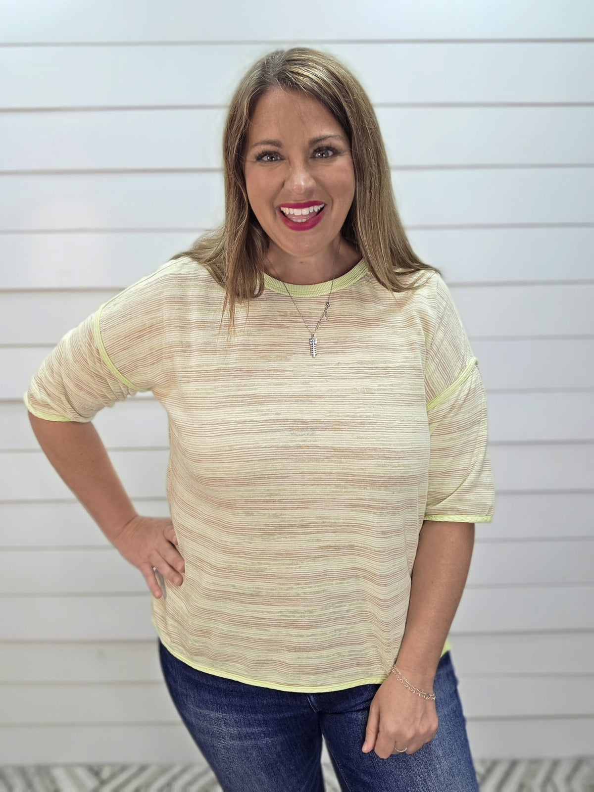 LIME STRIPED KNIT OVERSIZED TOP