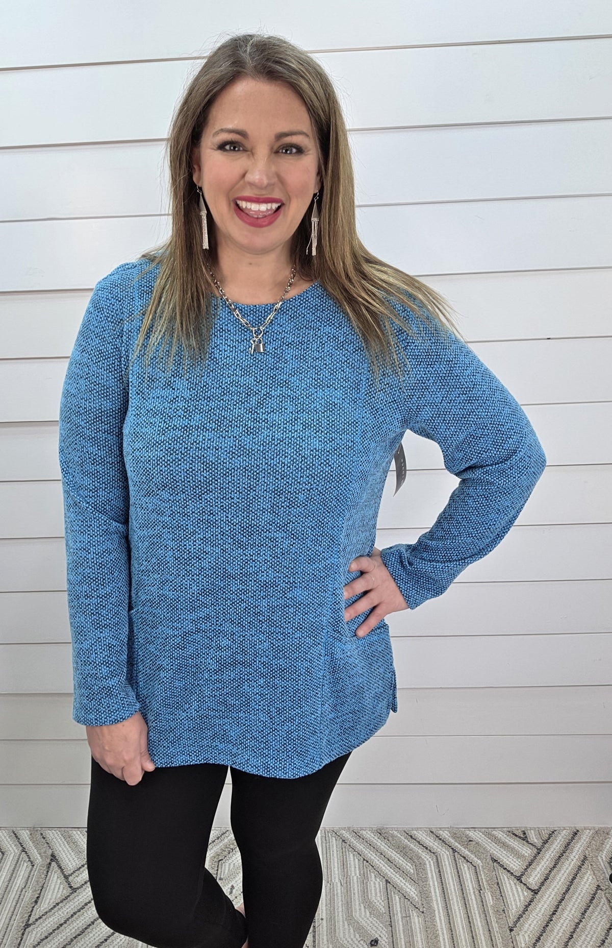 HEATHERED TEAL SOFT KNIT DOUBLE POCKET TUNIC