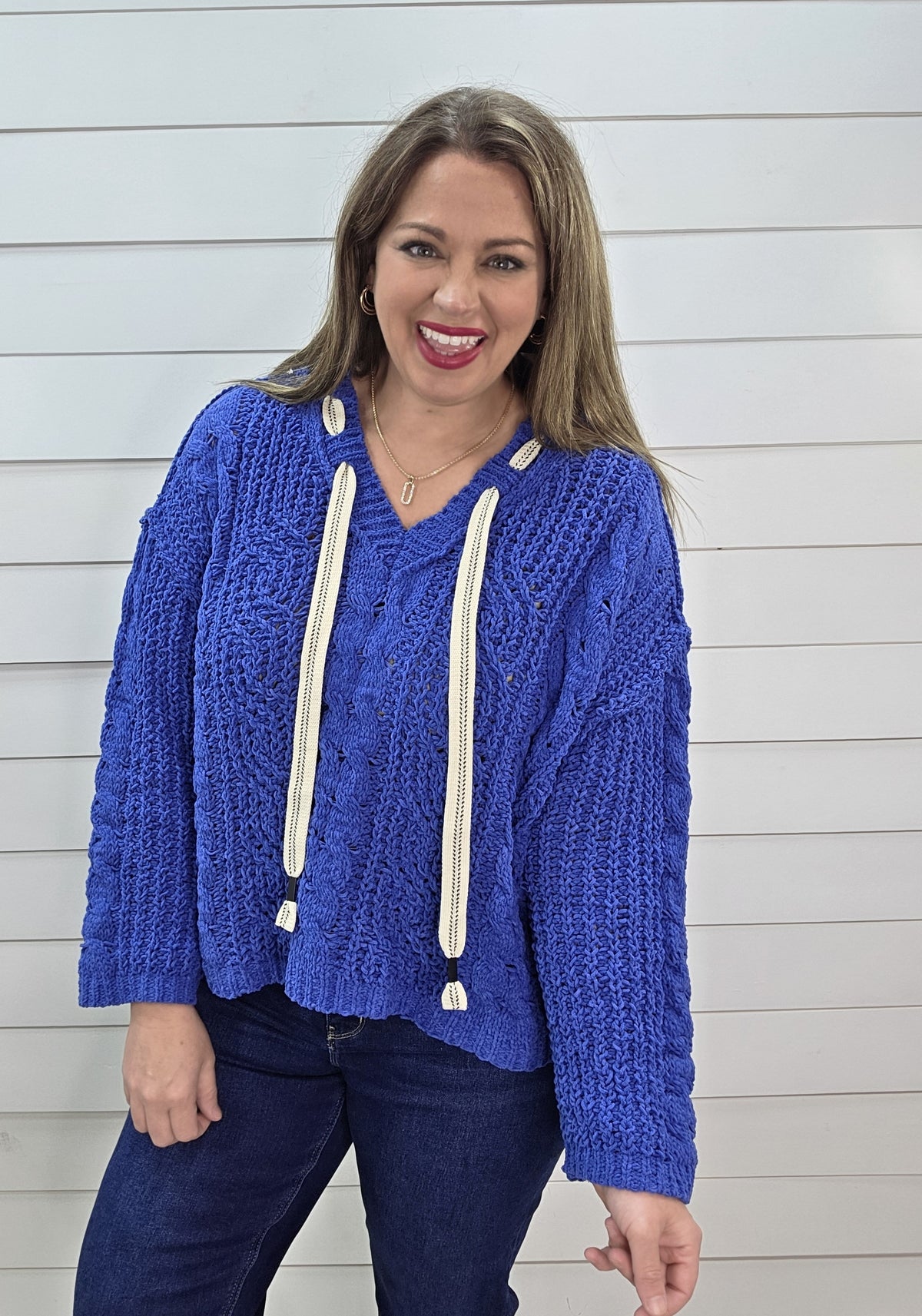 POL OVERSIZED BLUE HOODED SWEATER