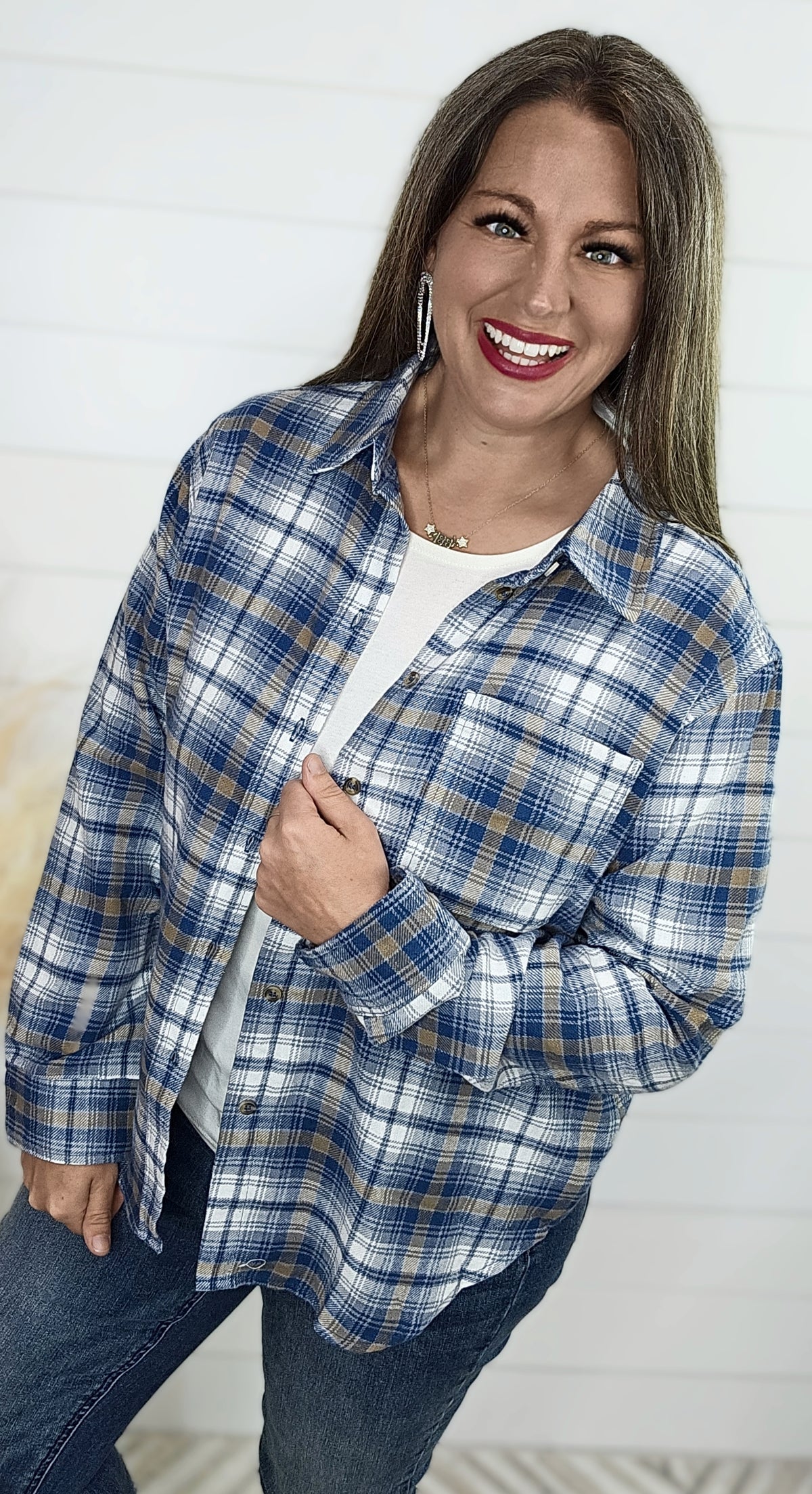 BLUE PLAID BUTTON DOWN TOP