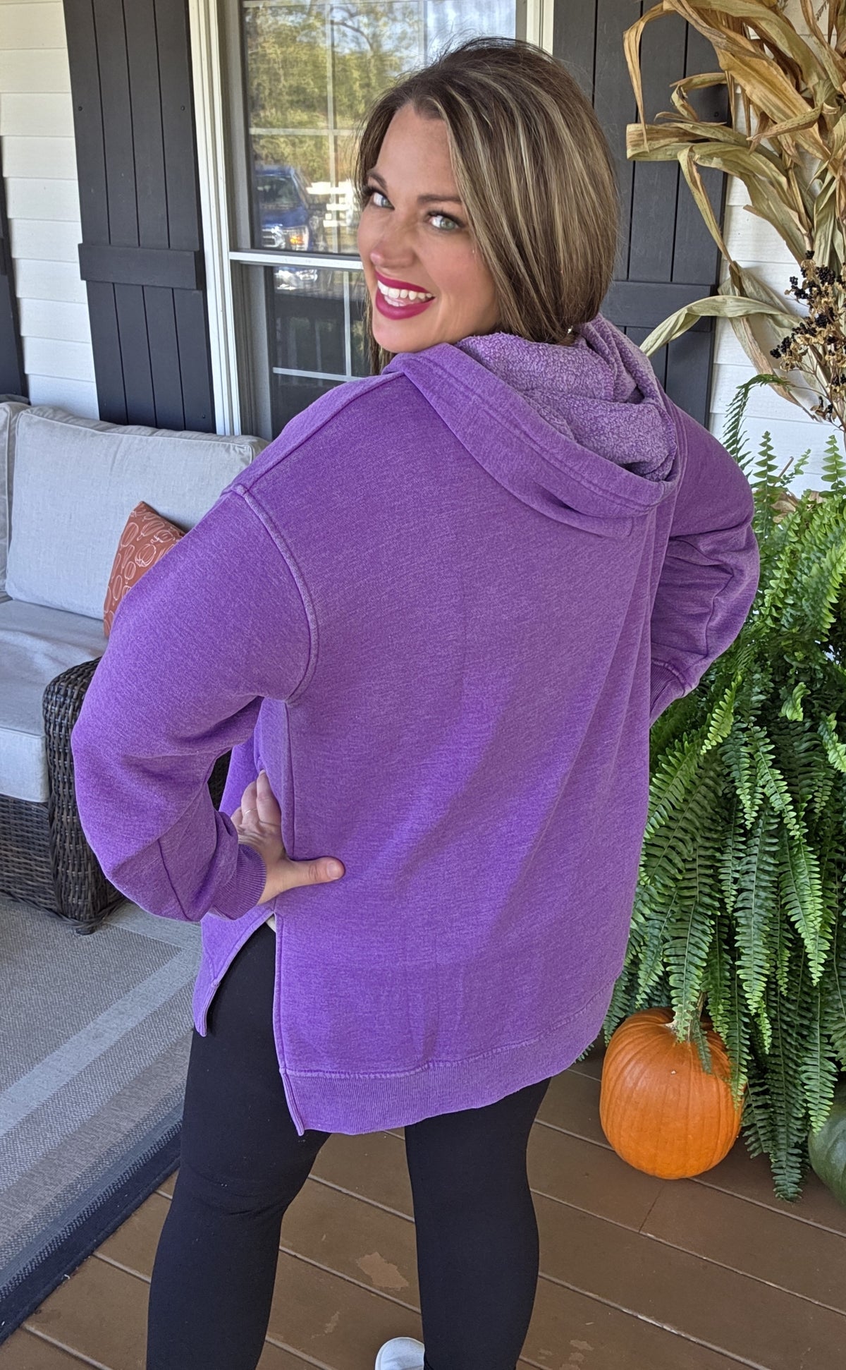 PURPLE MINERAL WASH HOODED PULLOVER W/ POCKETS