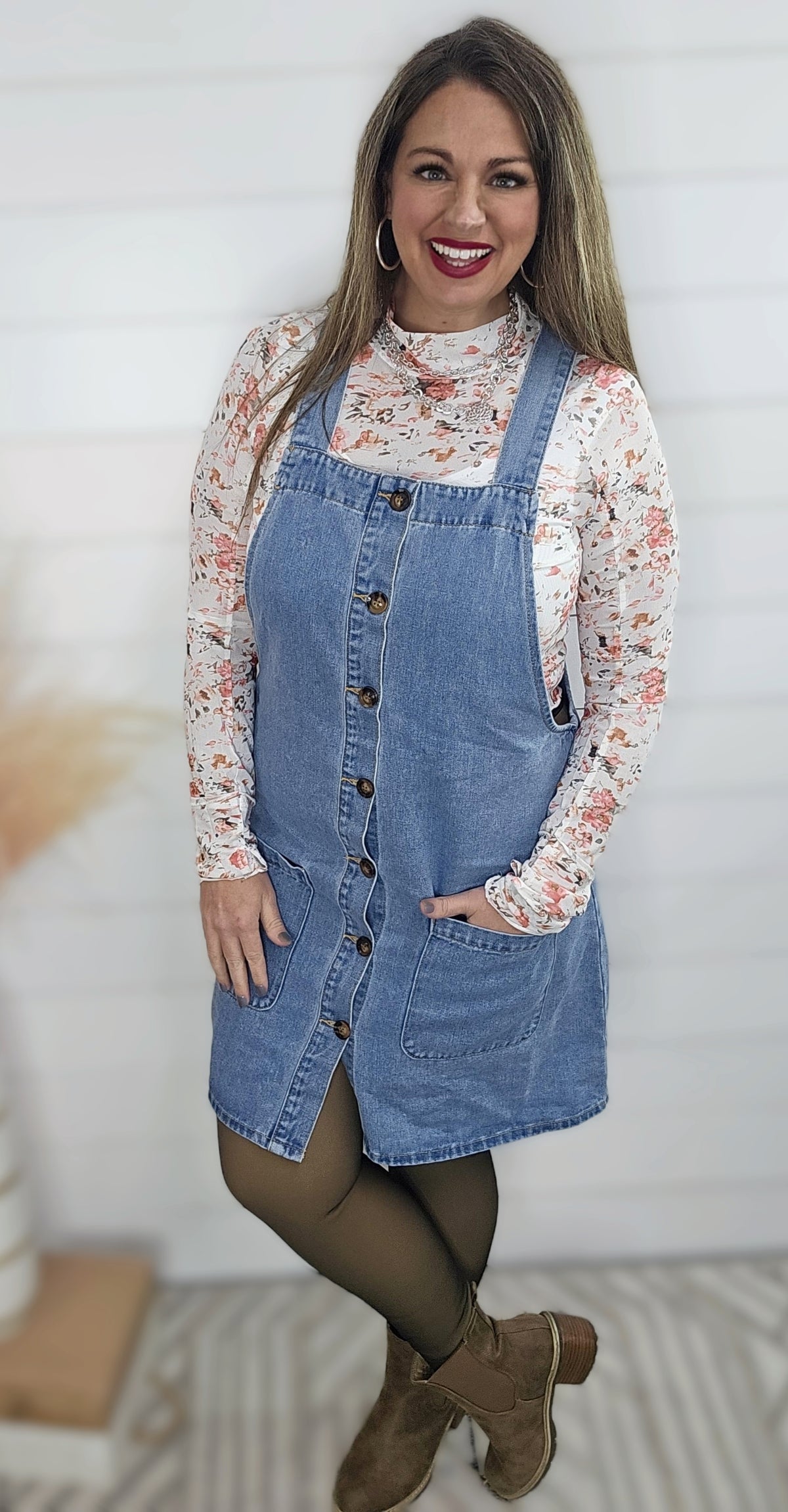 DENIM WIDE STRAP BUTTON FRONT DRESS