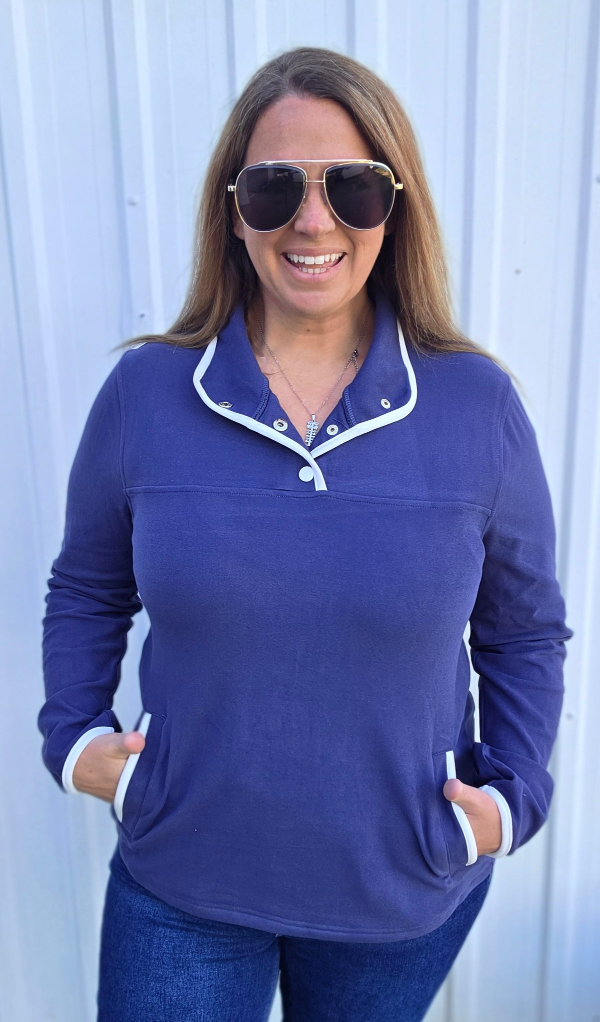 Navy Funnel Neck, Polar Fleece, Pullover