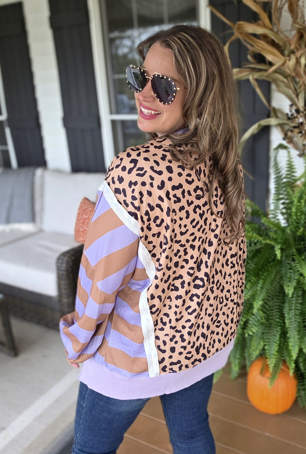 PURPLE STRIPED/ANIMAL OVERSIZED FRENCH TERRY TOP