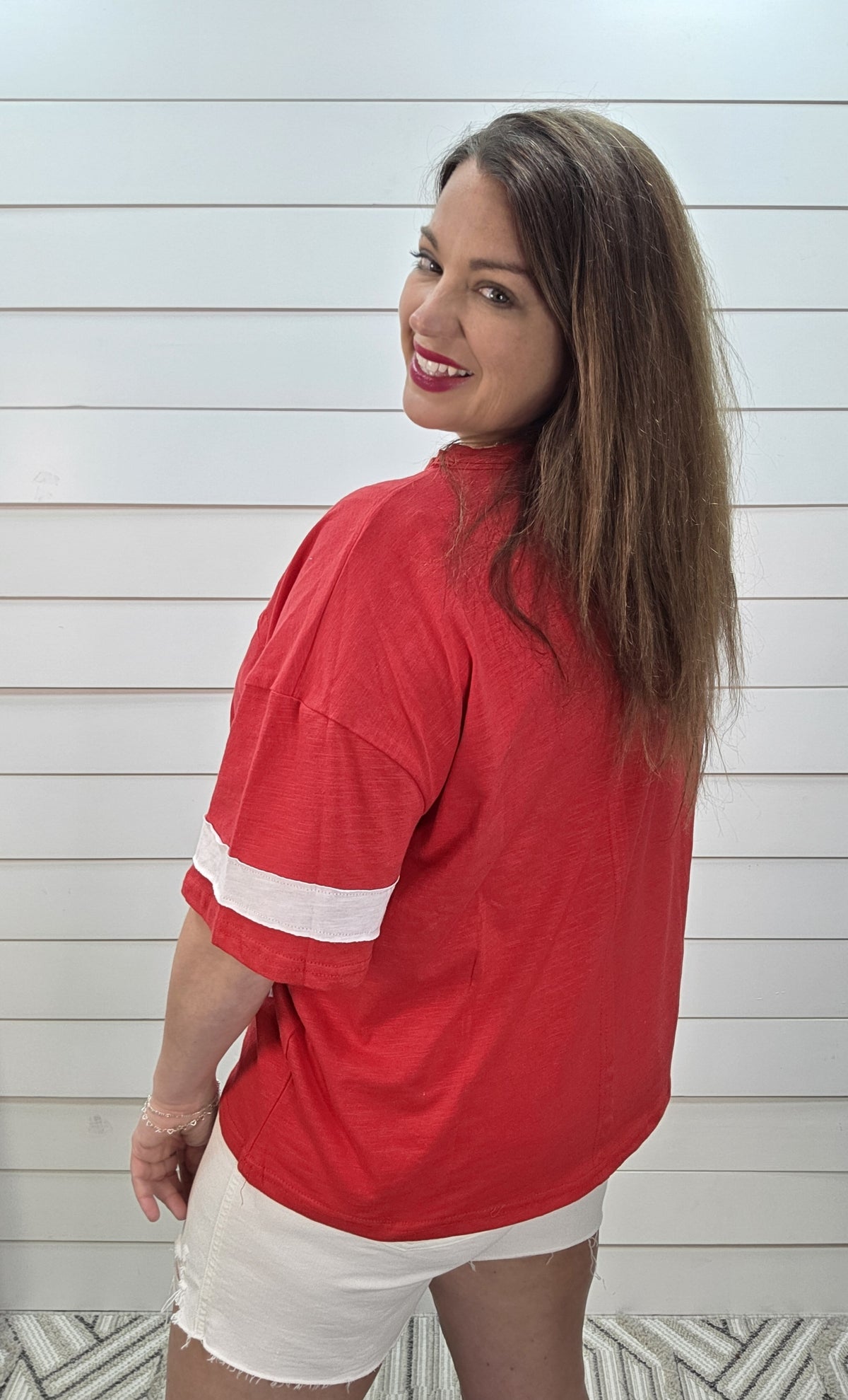 RED STAR PATCHWORK COTTON BLEND SLUB KNIT TOP