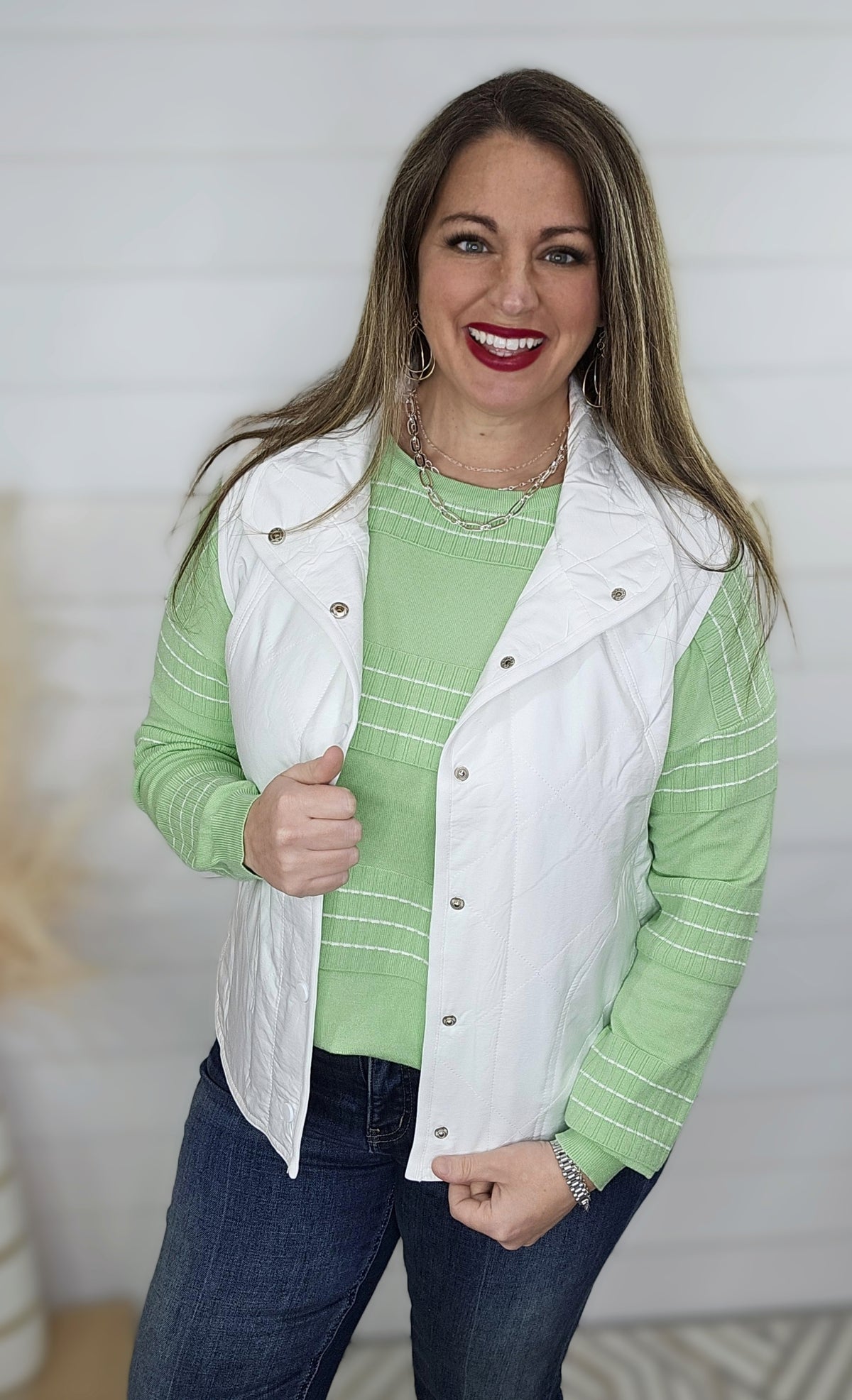 LIME STITCH STRIPED CREW NECK SWEATER