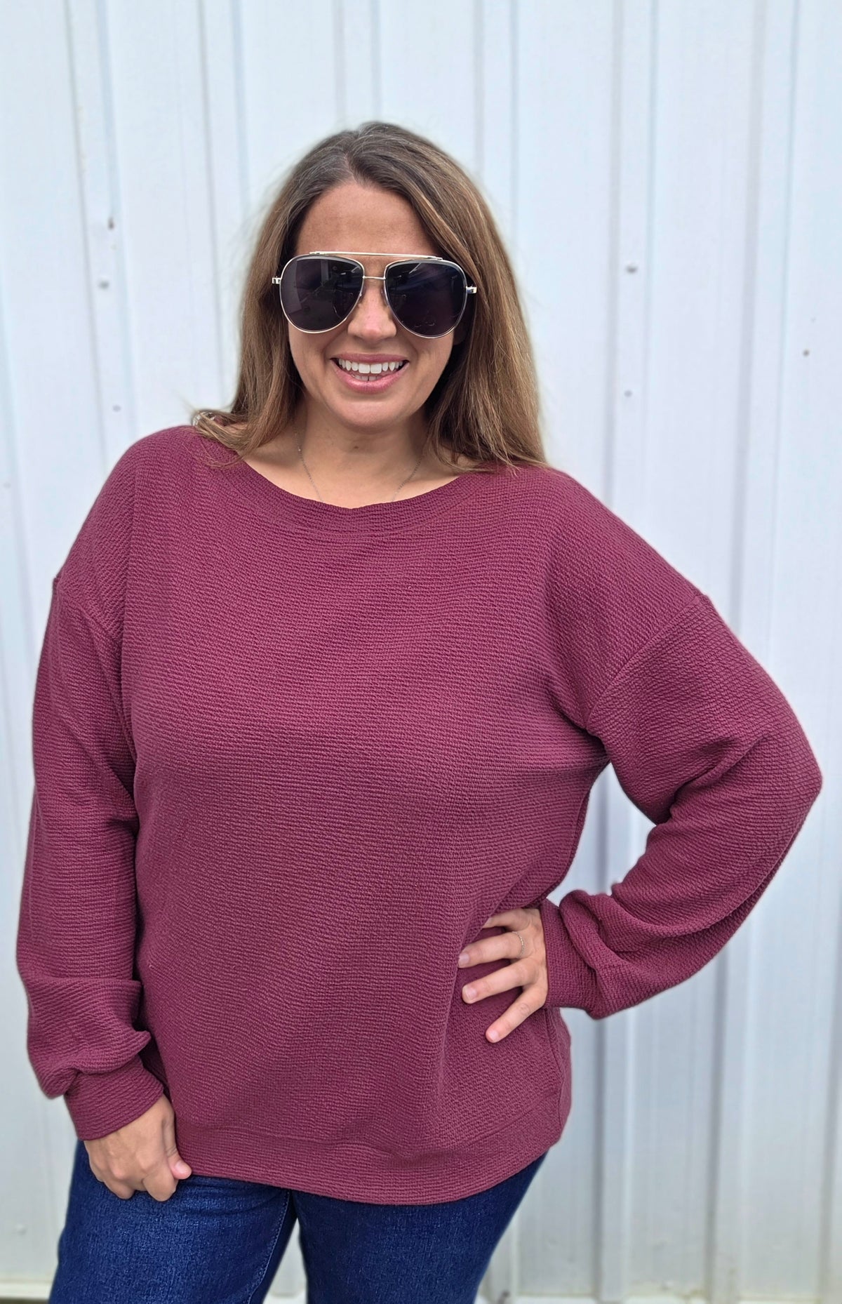 Wine Cloud Fabric Boat Neck Knit Top