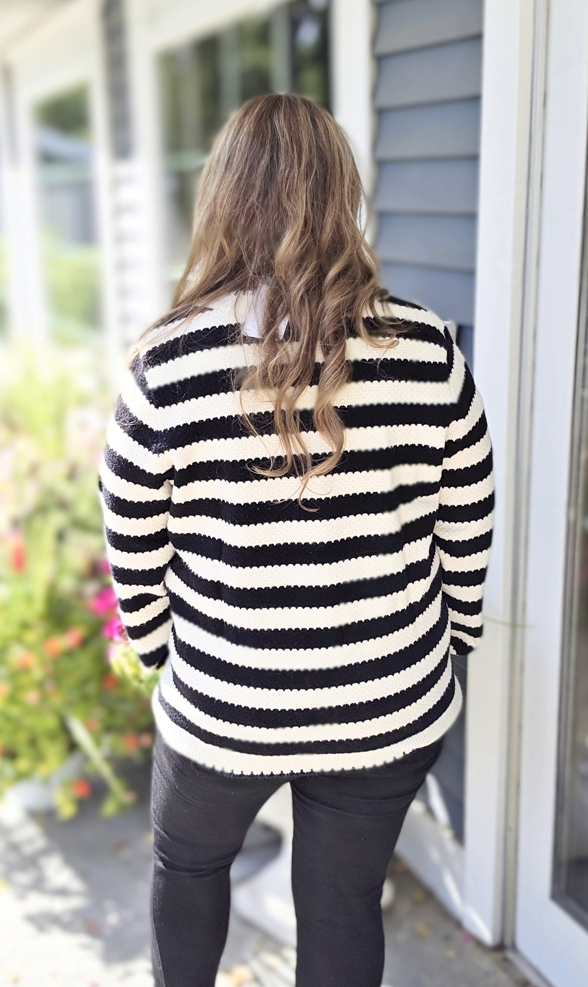 BLACK CHIC STRIPED GOLD BUTTON CARDIGAN