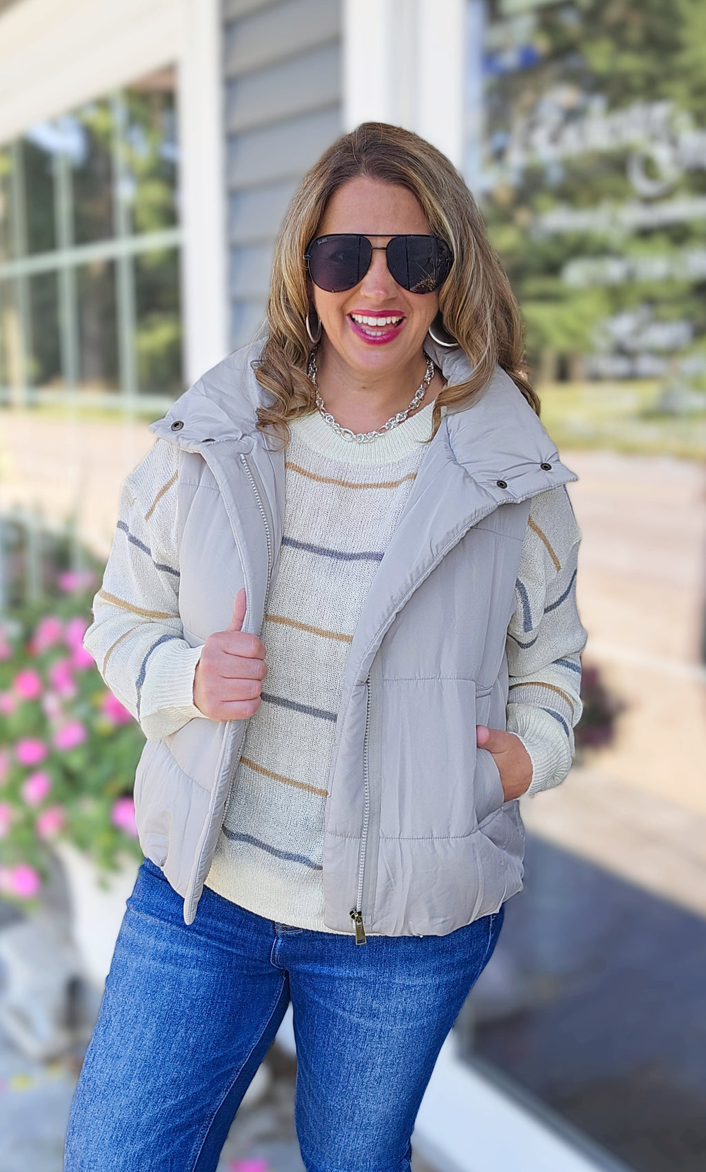 CEMENT SOLID ZIP UP PUFF VEST – Brooch Boutique