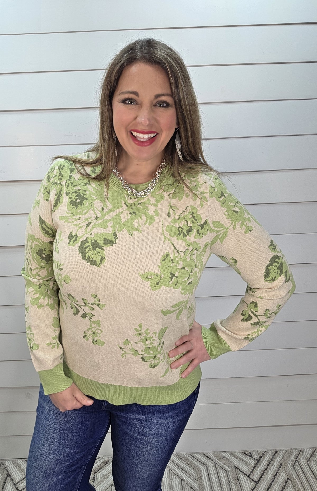 SAGE FLORAL PULLOVER SWEATER