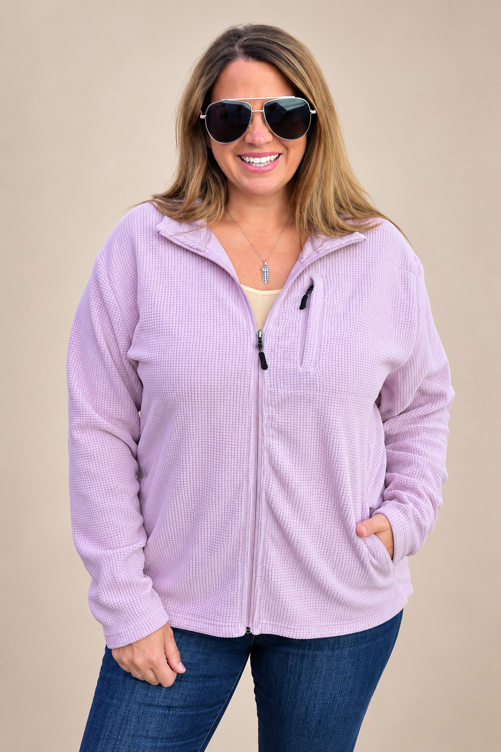 PINK  MADISON GRID FLEECE FULL ZIP