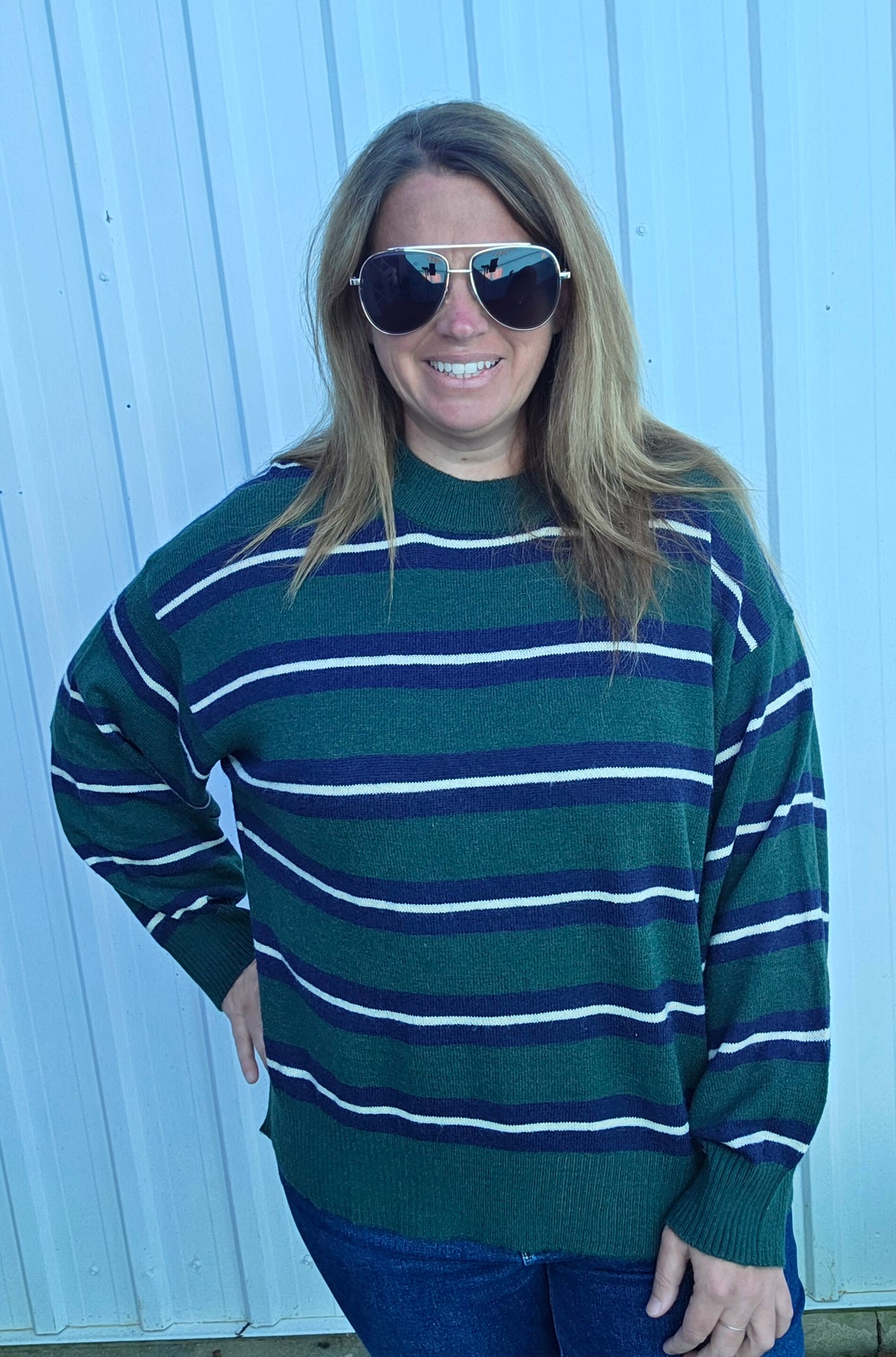 Green Multi Striped lightweight Sweater
