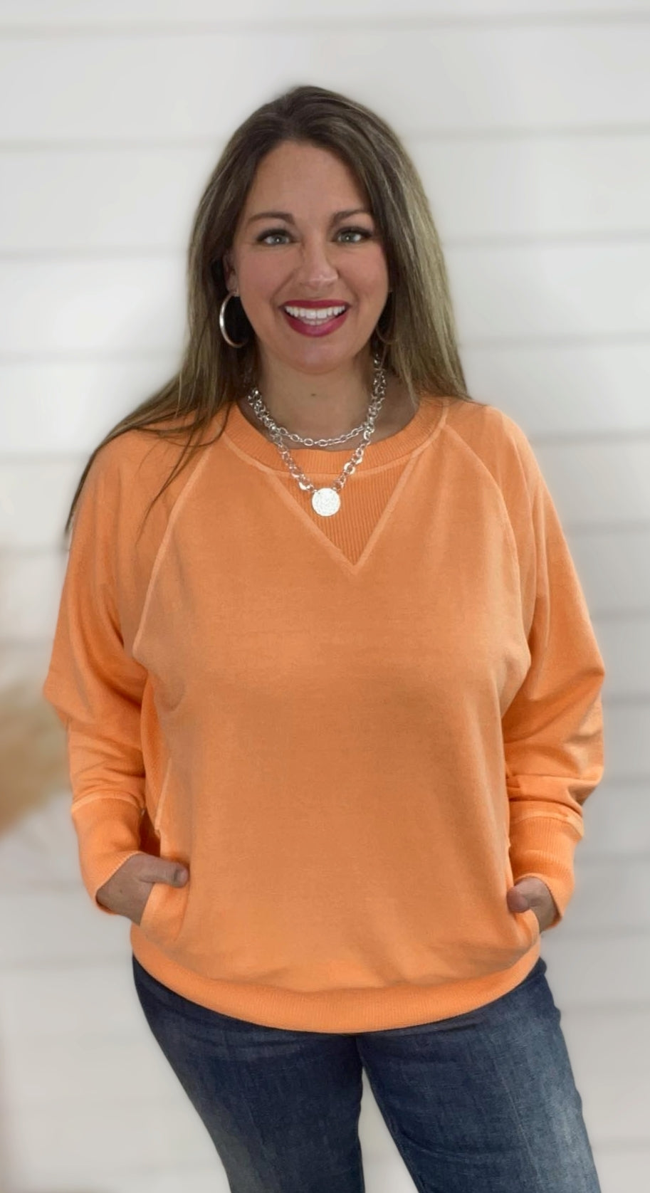 ORANGE FRENCH TERRY PULLOVER W/ POCKETS