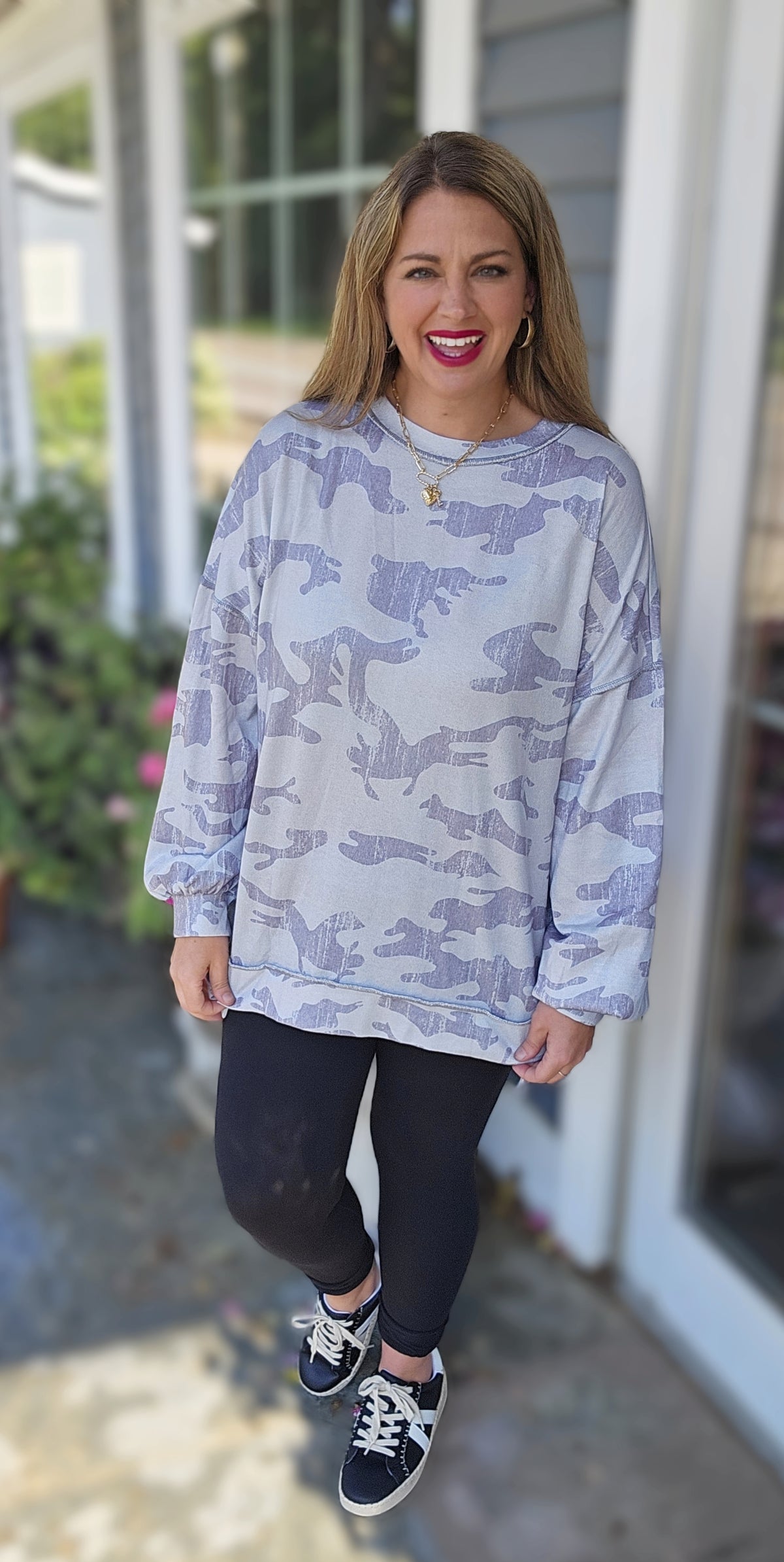 GREY VINTAGE CAMO RELAXED FIT KNIT TUNIC