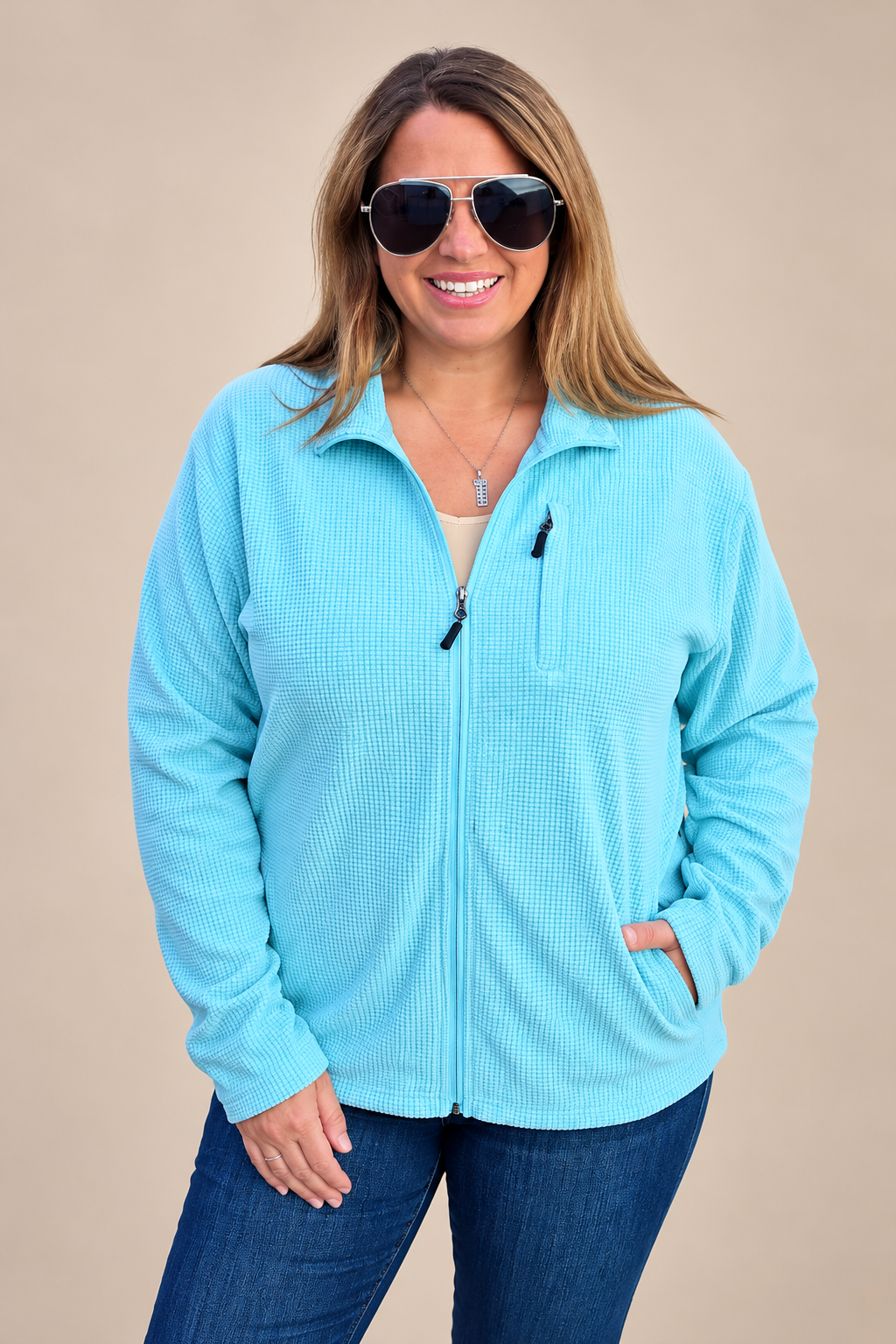 MINT MADISON GRID FLEECE FULL ZIP