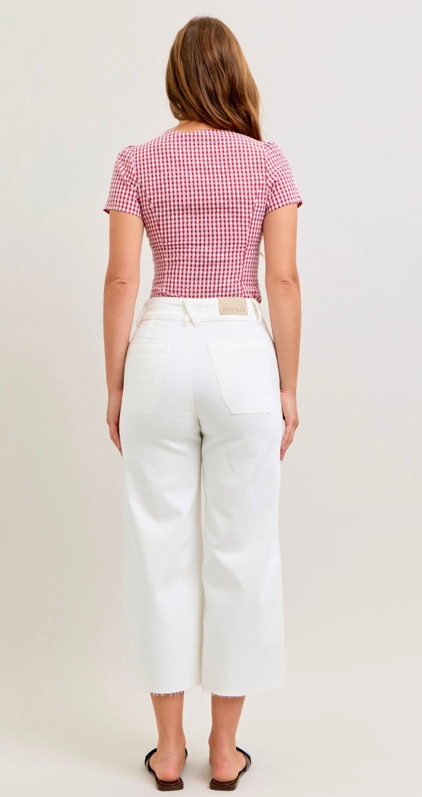 JUDY BLUE WIDE CROP FRONT POCKET WHITE JEANS