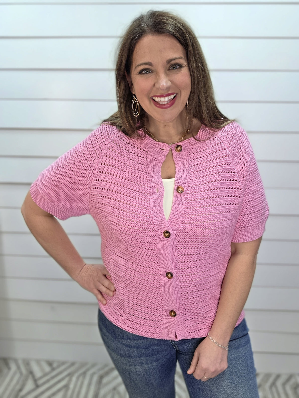 PINK BUTTON DOWN SWEATER CARDIGAN