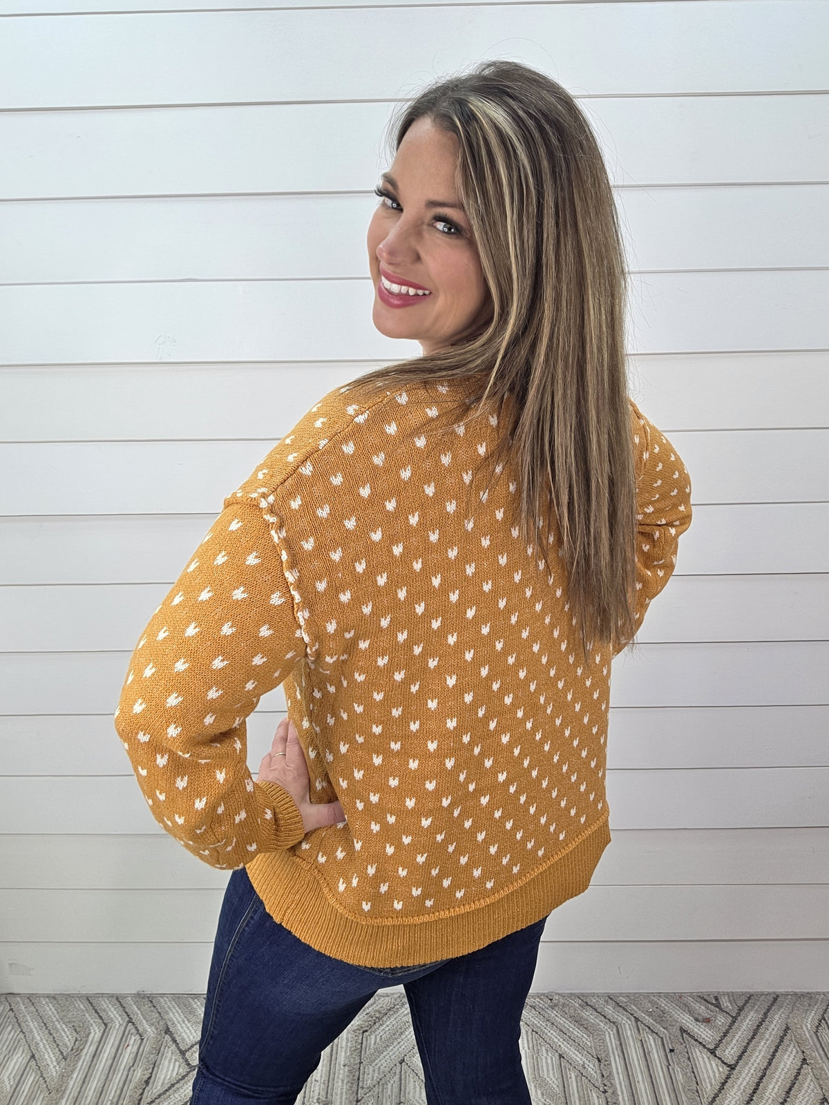 MUSTARD DOT KNIT PULLOVER SWEATER