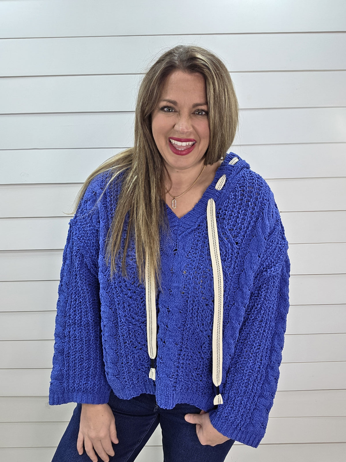 POL OVERSIZED BLUE HOODED SWEATER