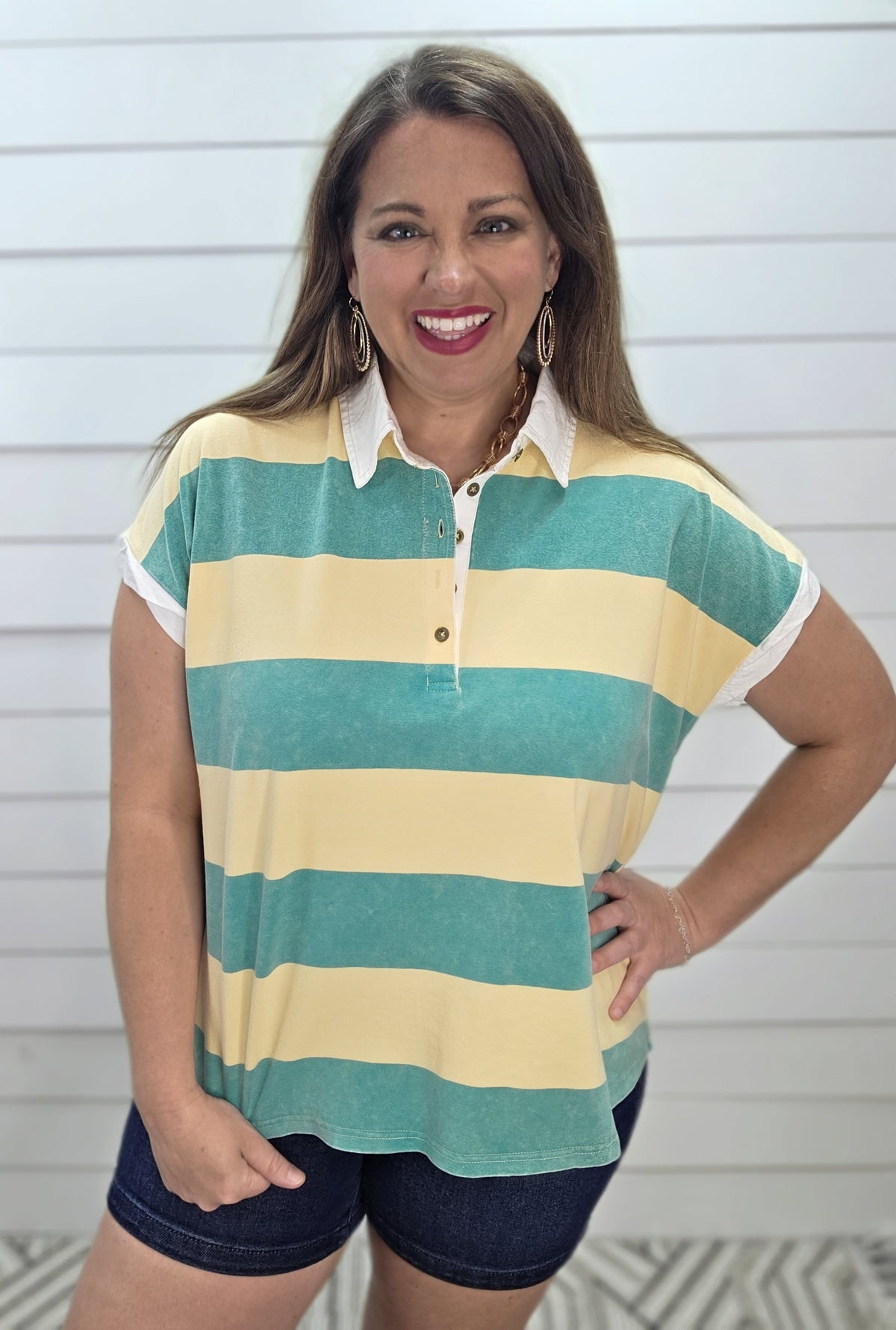 YELLOW/GREEN BOLD STRIPED KNIT TOP