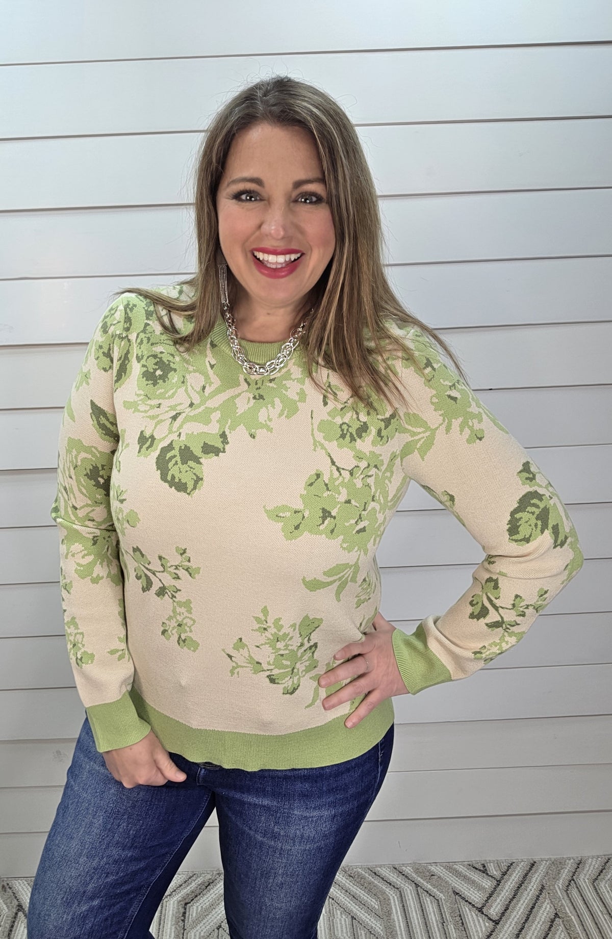 SAGE FLORAL PULLOVER SWEATER