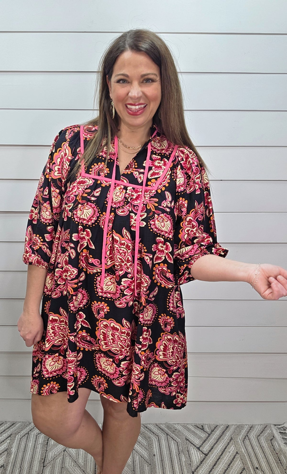 BLACK/HOT PINK FLORAL DRESS W/ POCKETS