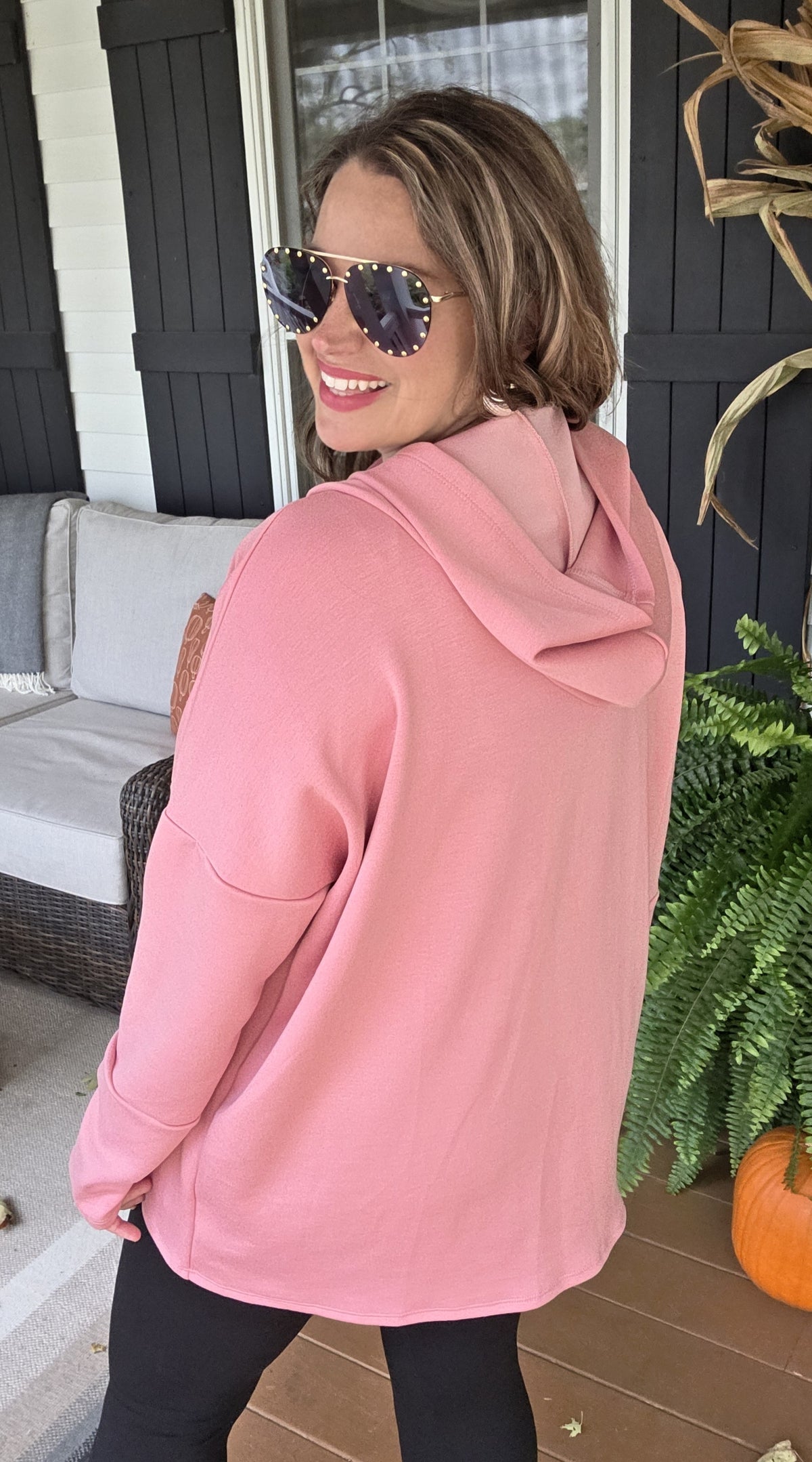 PINK OVERSIZED SCUBA HOODED HENLEY TOP