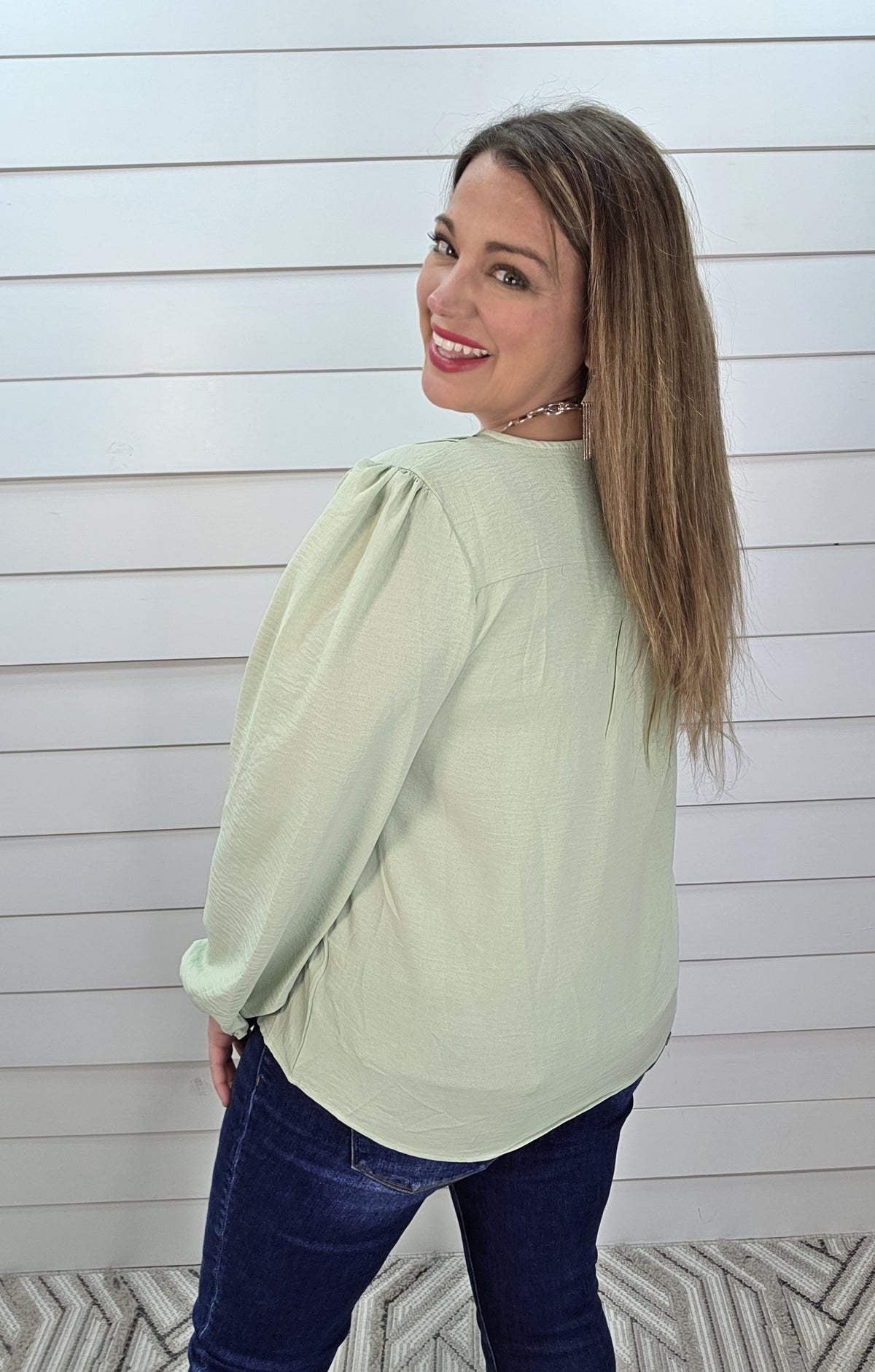 SAGE PINTUCK V NECK WOVEN TOP