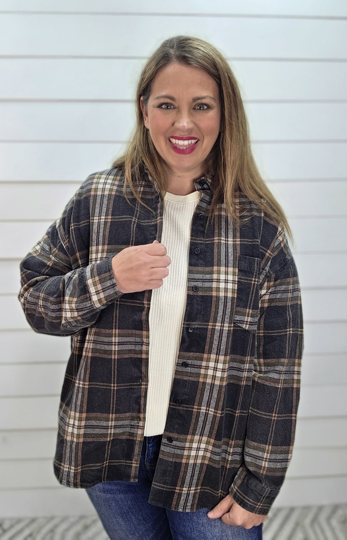 BLACK MULTI PLAID BUTTON DOWN