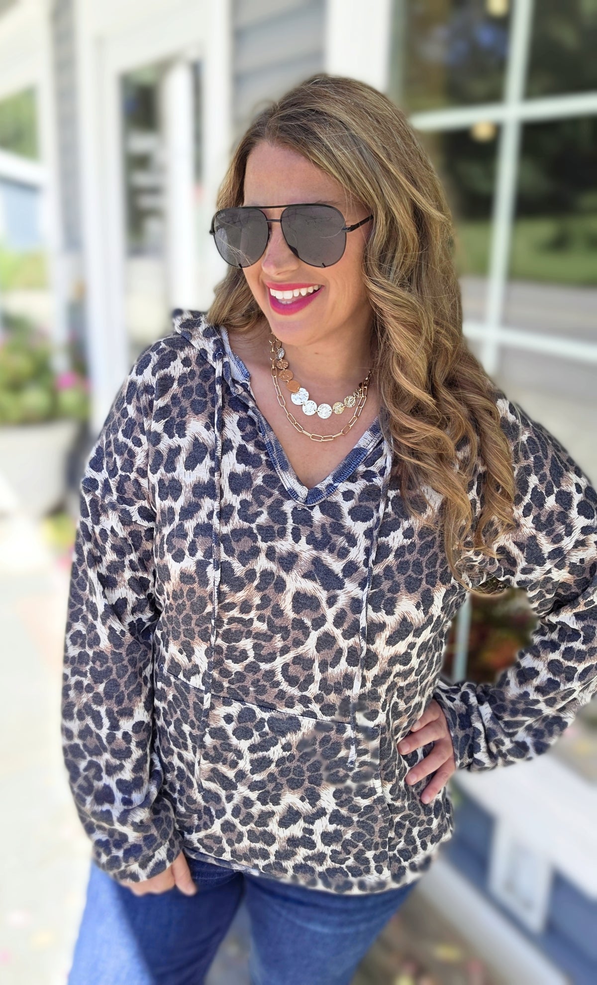 BROWN ANIMAL PRINT LIGHT WEIGHT HOODIE