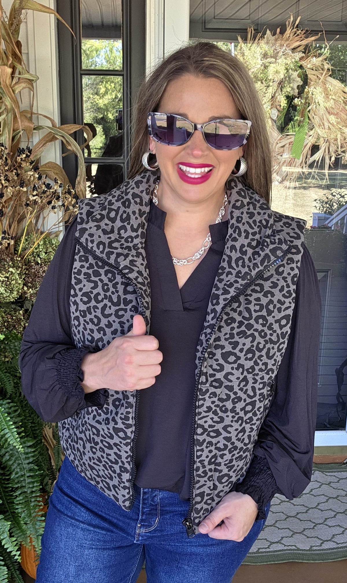 CHARCOAL/BLACK LEOPARD PUFF VEST