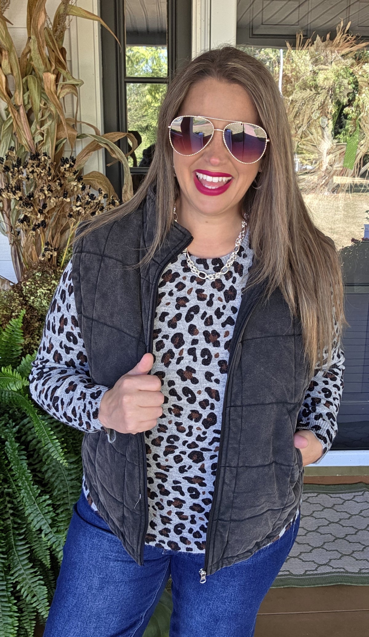 GREY LEOPARD PULLOVER LIGHT WEIGHT SWEATER