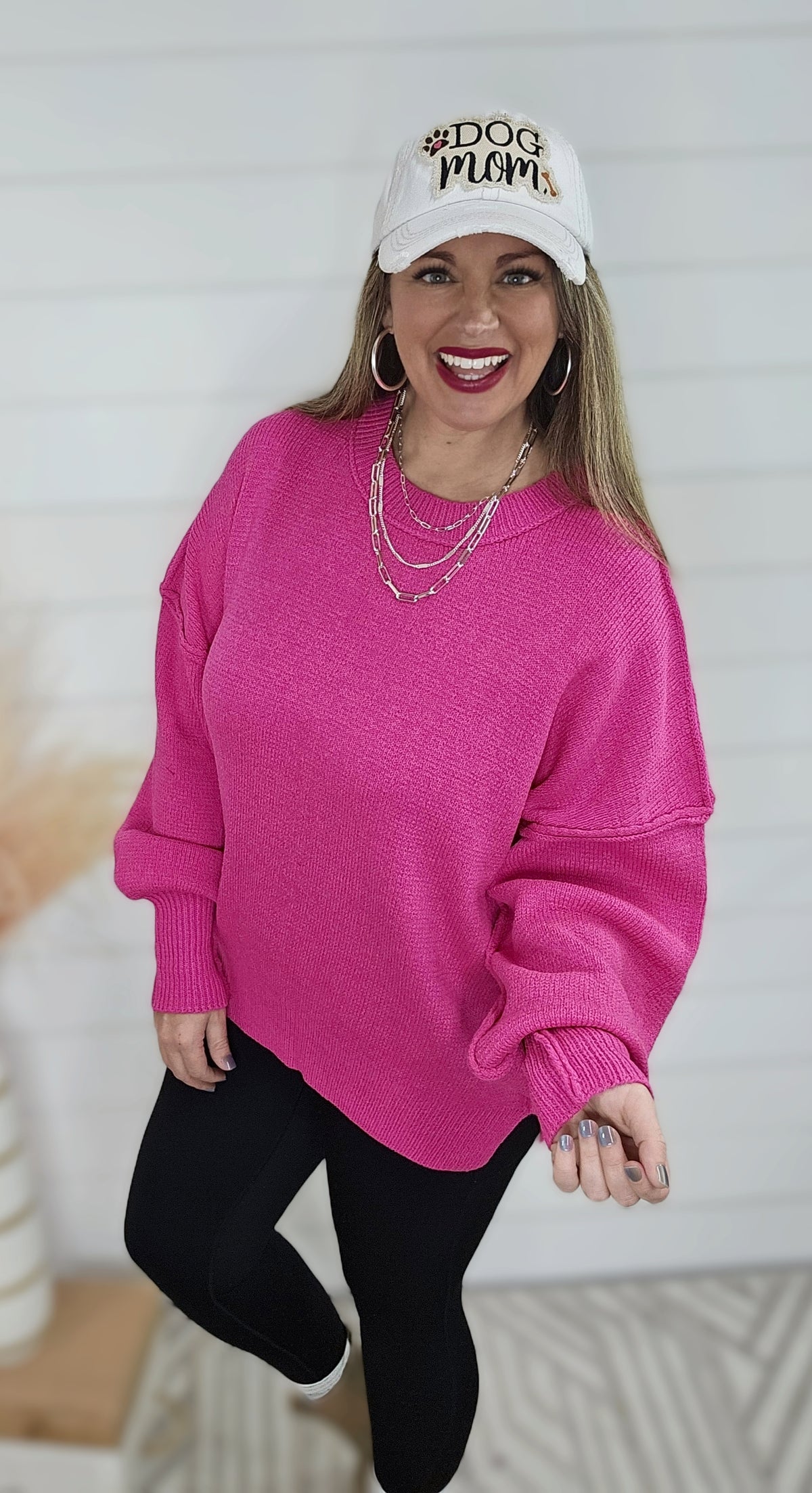 PINK OVERSIZED CREW NECK SWEATER