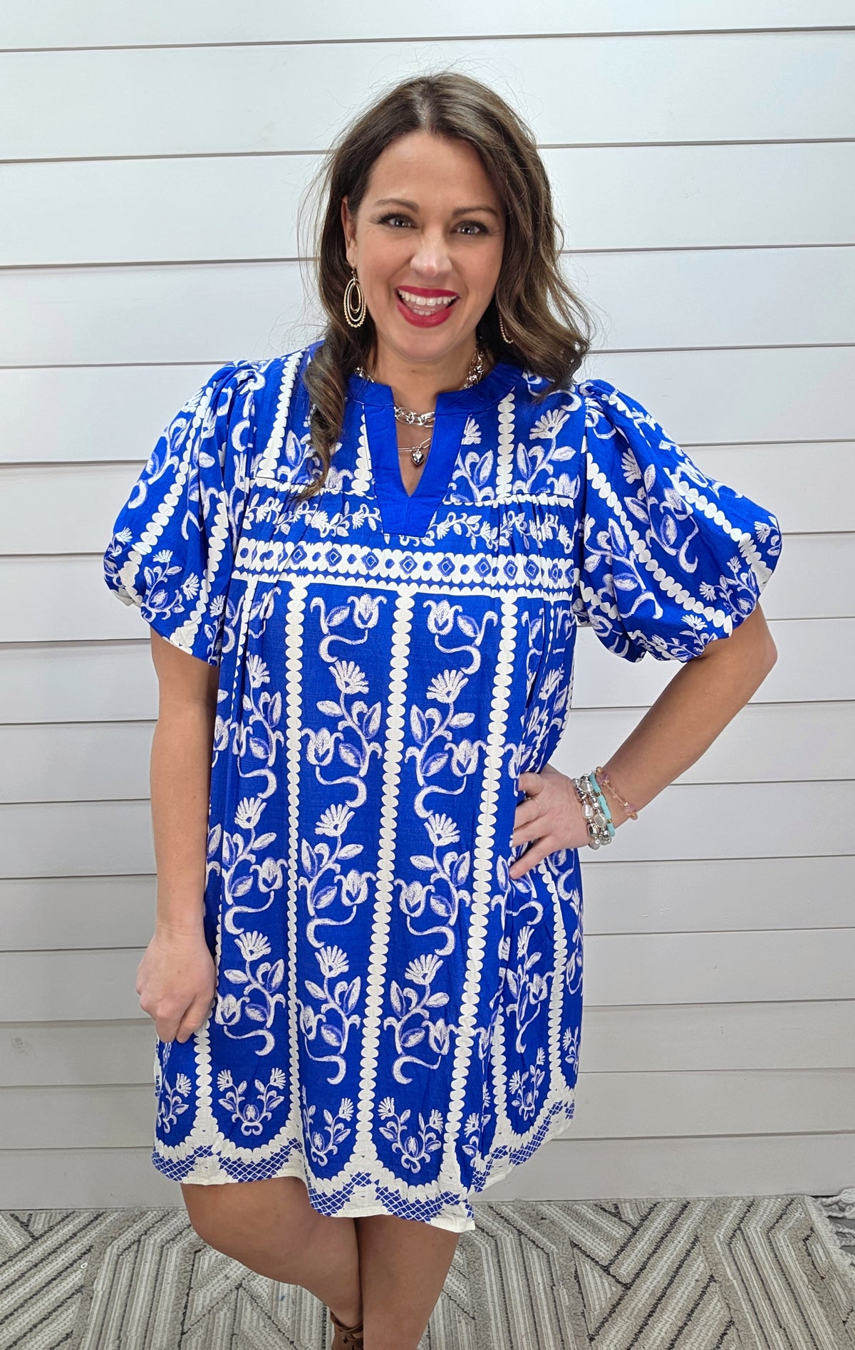 BLUE FLORAL PRINT WOVEN DRESS