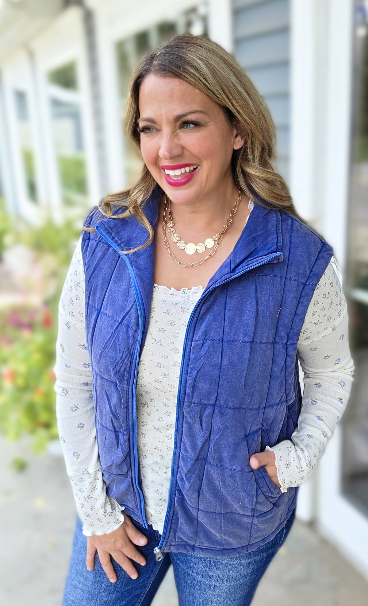 MINERAL WASH ULTRA SOFT QUILTED VEST - BLUE