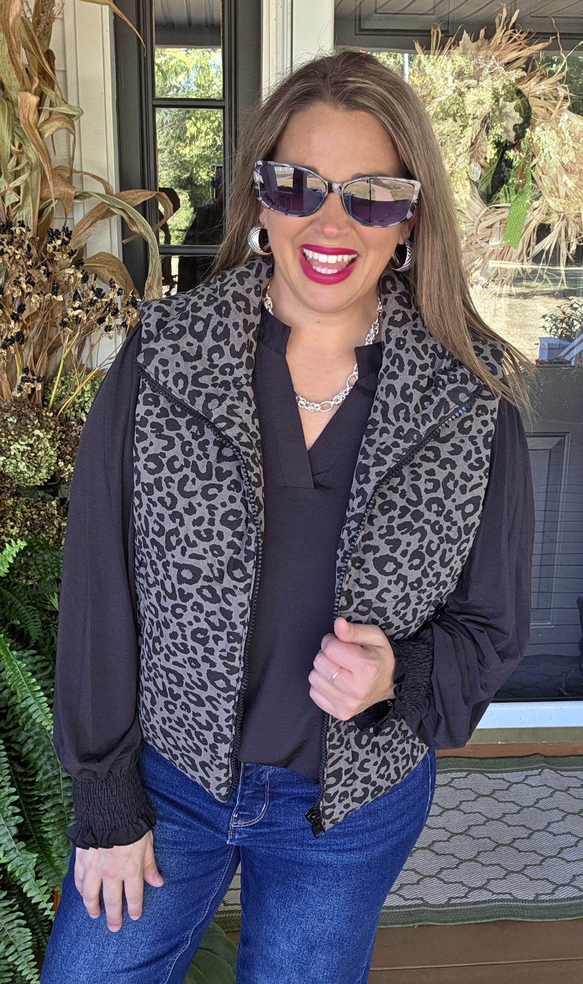 CHARCOAL/BLACK LEOPARD PUFF VEST