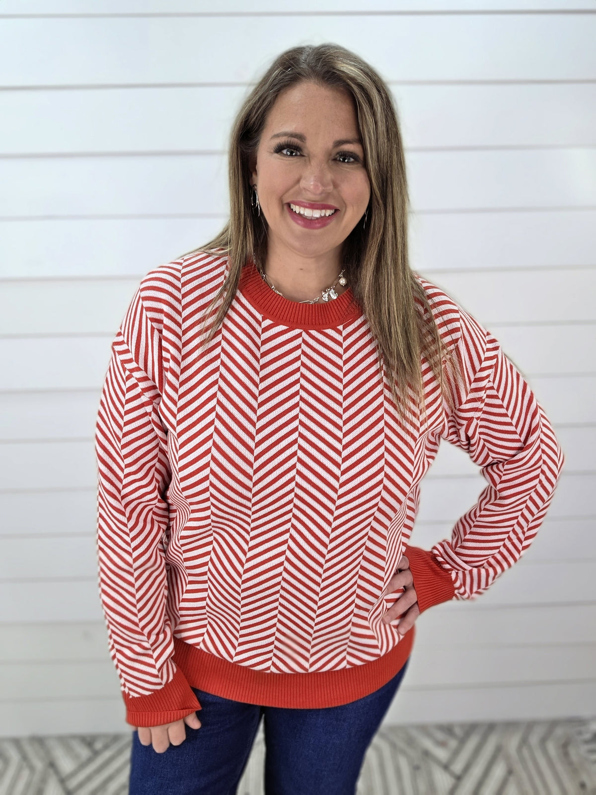 RED/WHITE CANDY CANE STRIPE KNIT SWEATER