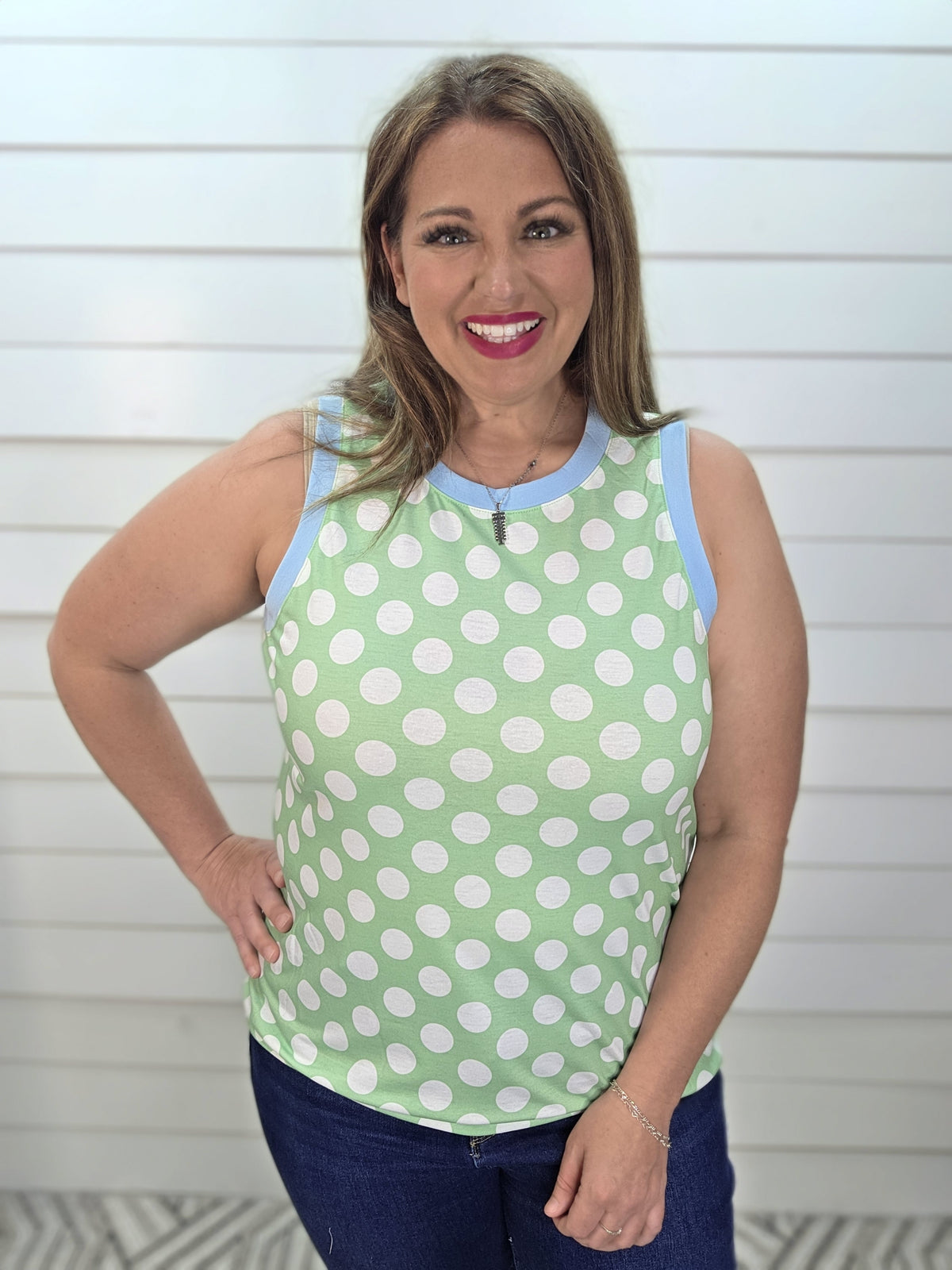 GREEN POLKADOT KNIT TANK TOP