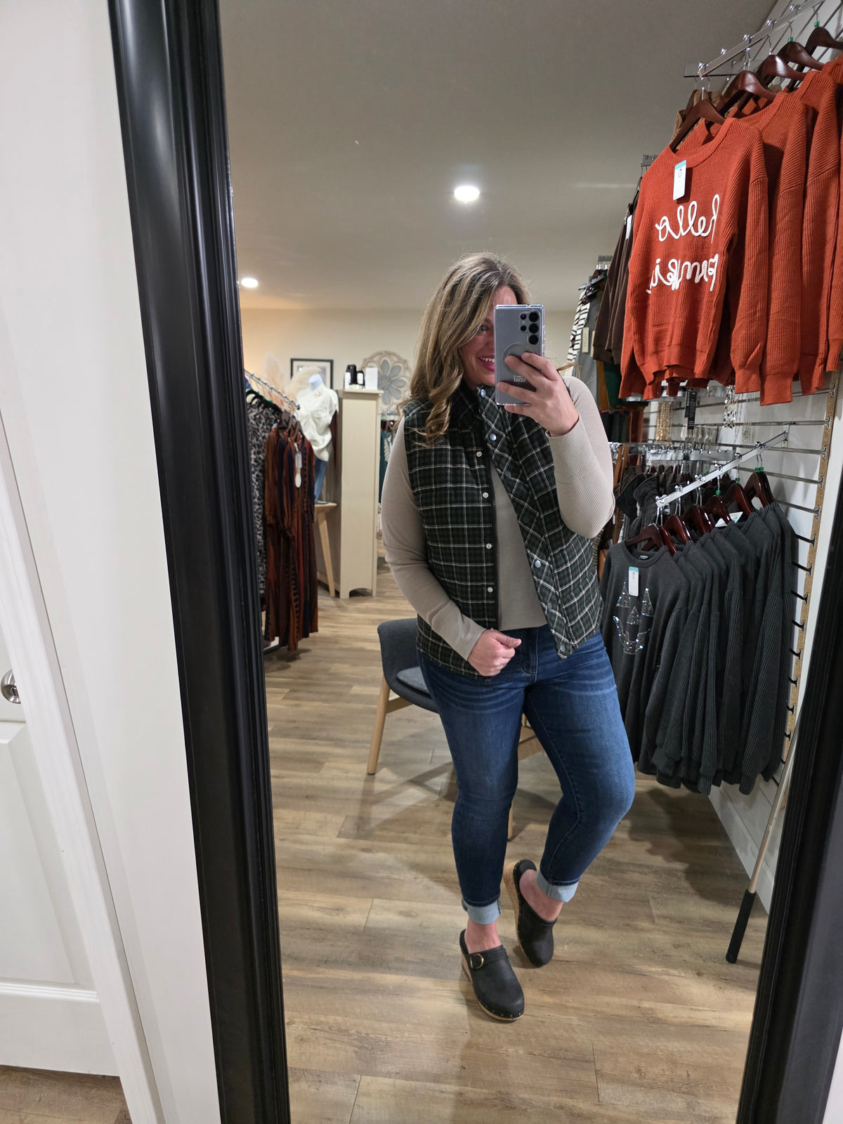 DK GREEN CHECK PLAID SNAP/ZIPPER VEST