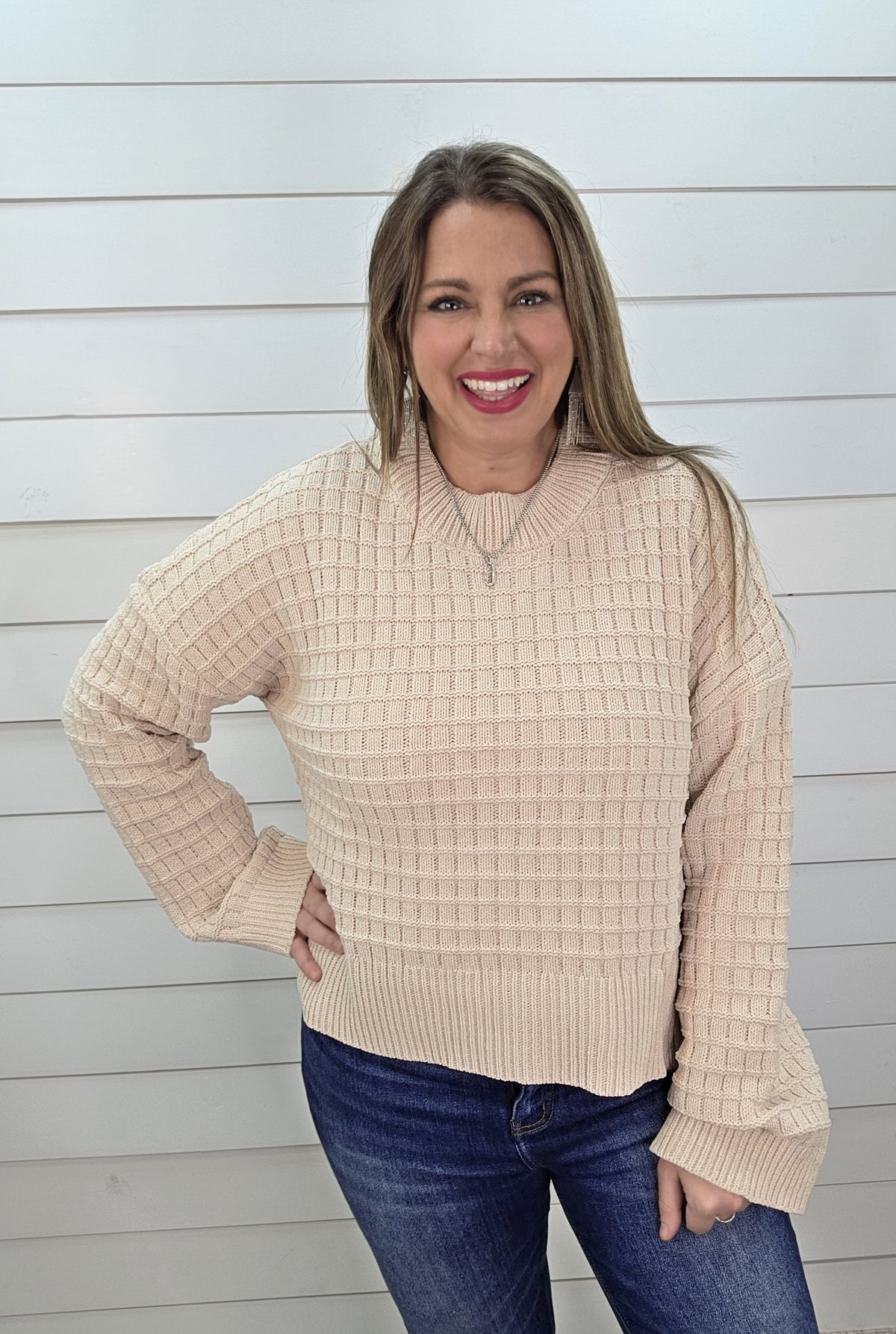 OATMEAL TEXTURED PULLOVER SWEATER