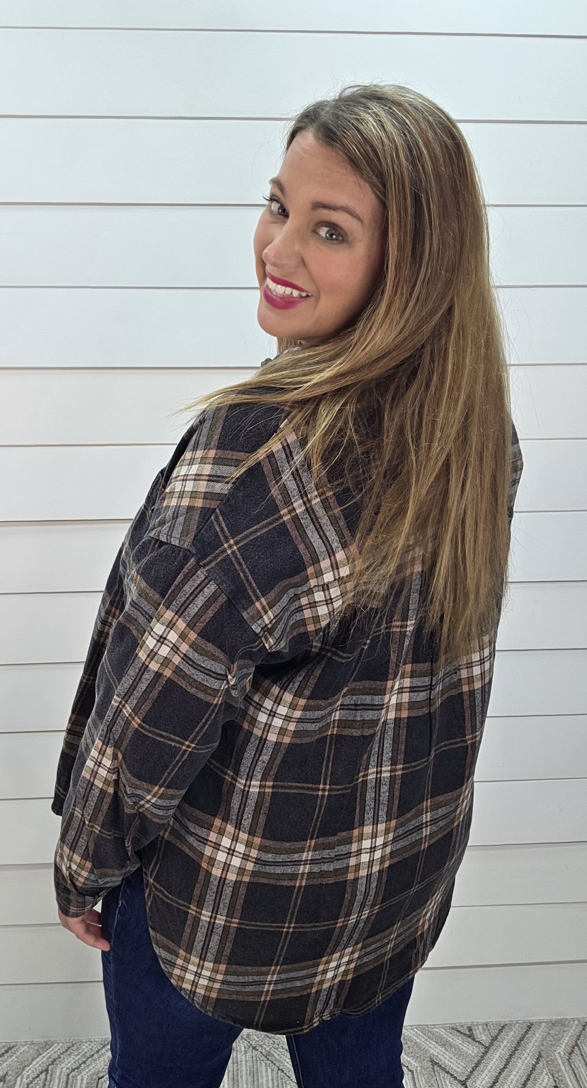 BLACK MULTI PLAID BUTTON DOWN