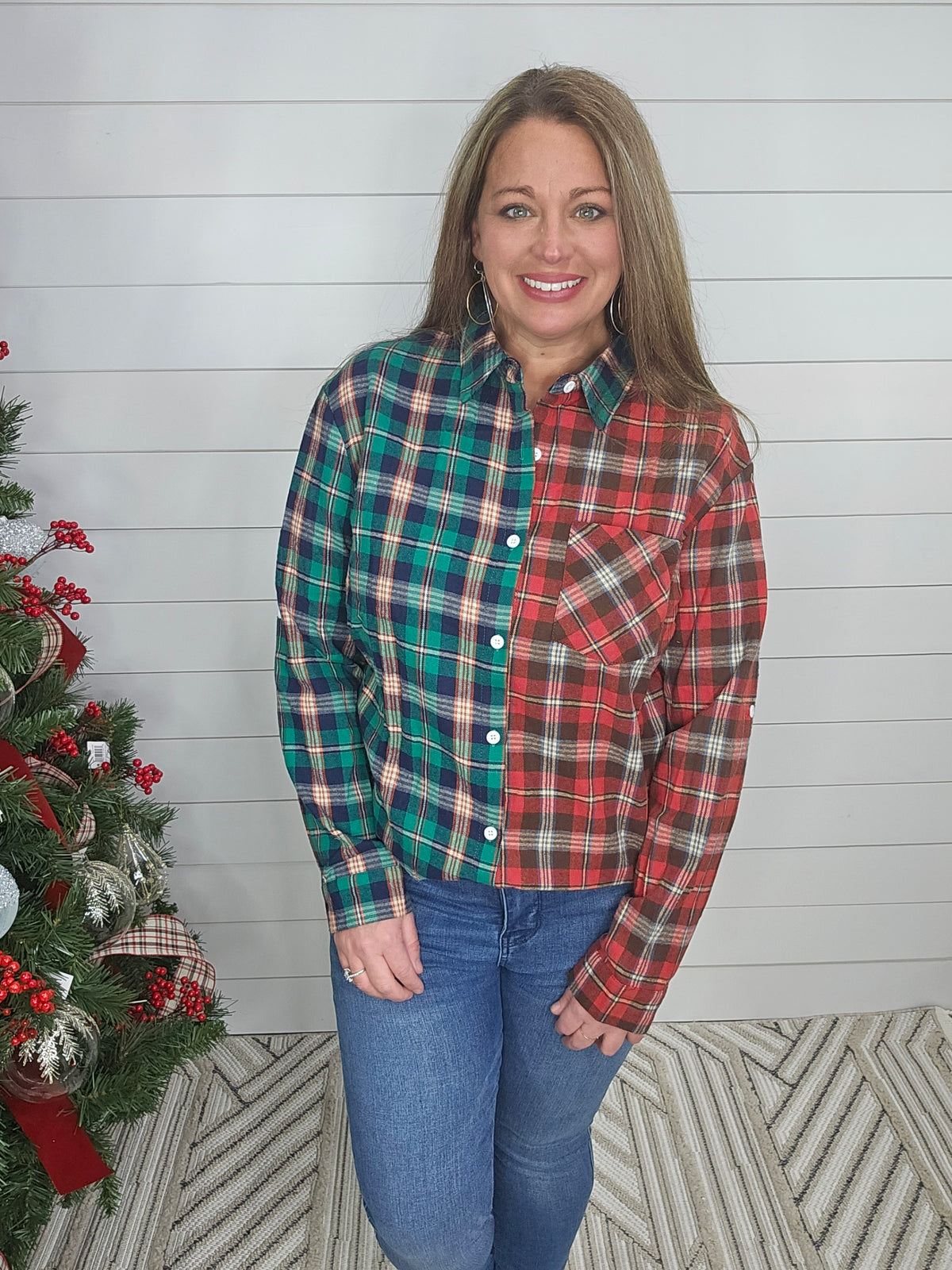 RED/GREEN CONTRASTING PLAID FLANNEL